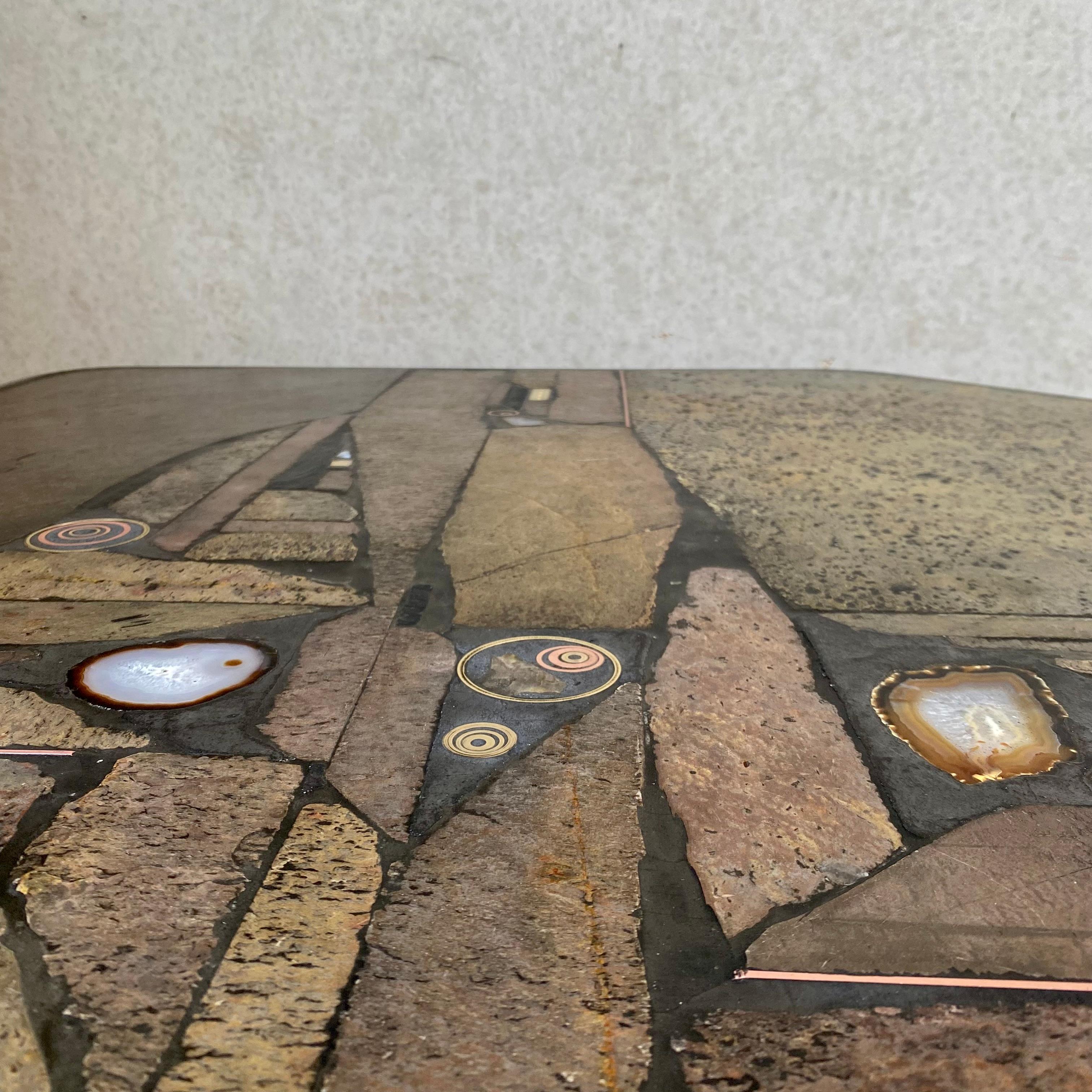 Brutalist Stone Brass Agate Art Coffee Table Design Studio Stam Netherlands 1980 For Sale 5