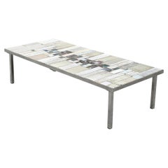 Table basse brutaliste de Pia Manu, plateau en céramique, base en métal, Belgique