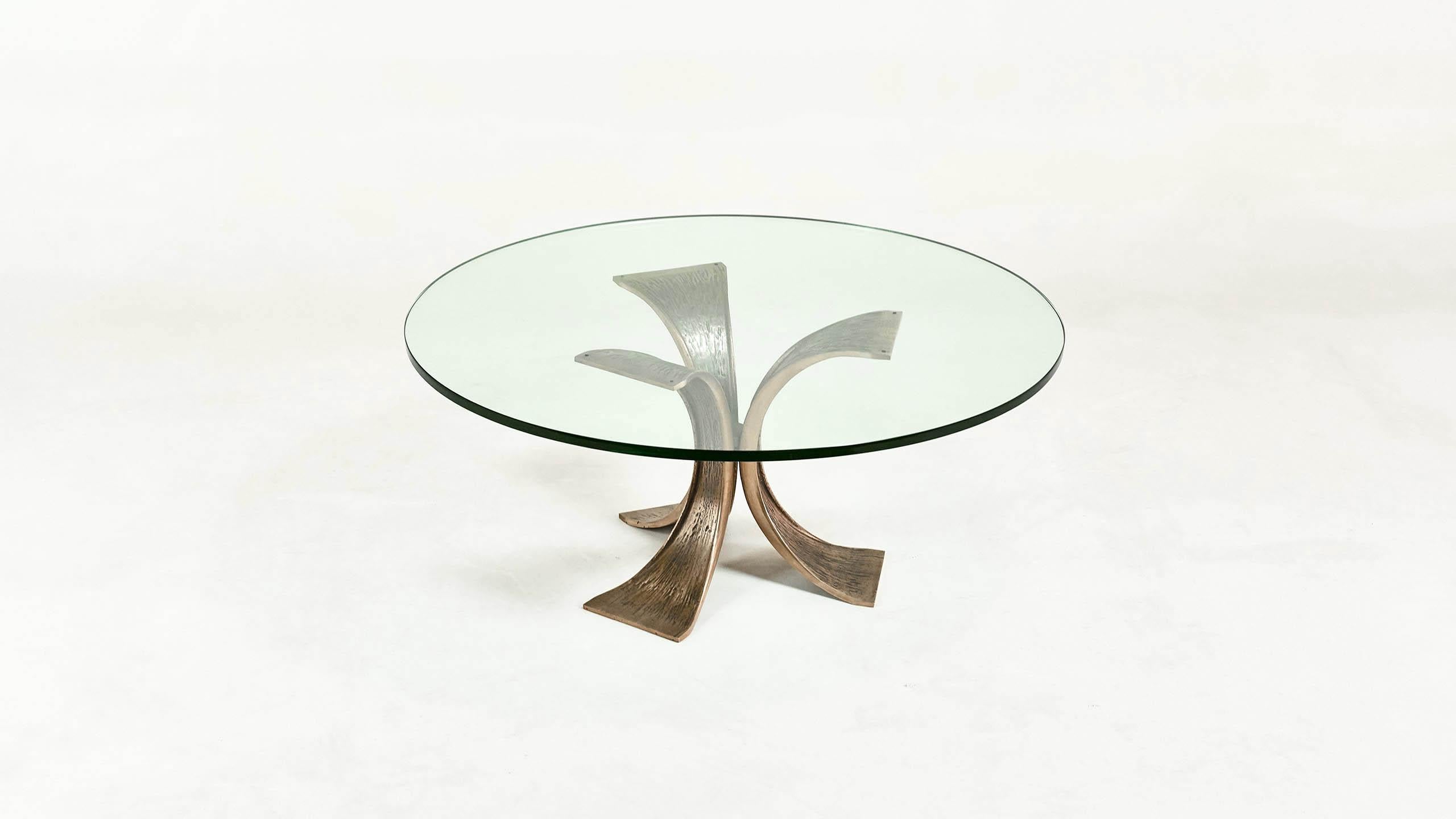 Brutalist Coffee Table, Casted Bronze and Glass, circa 1970 5