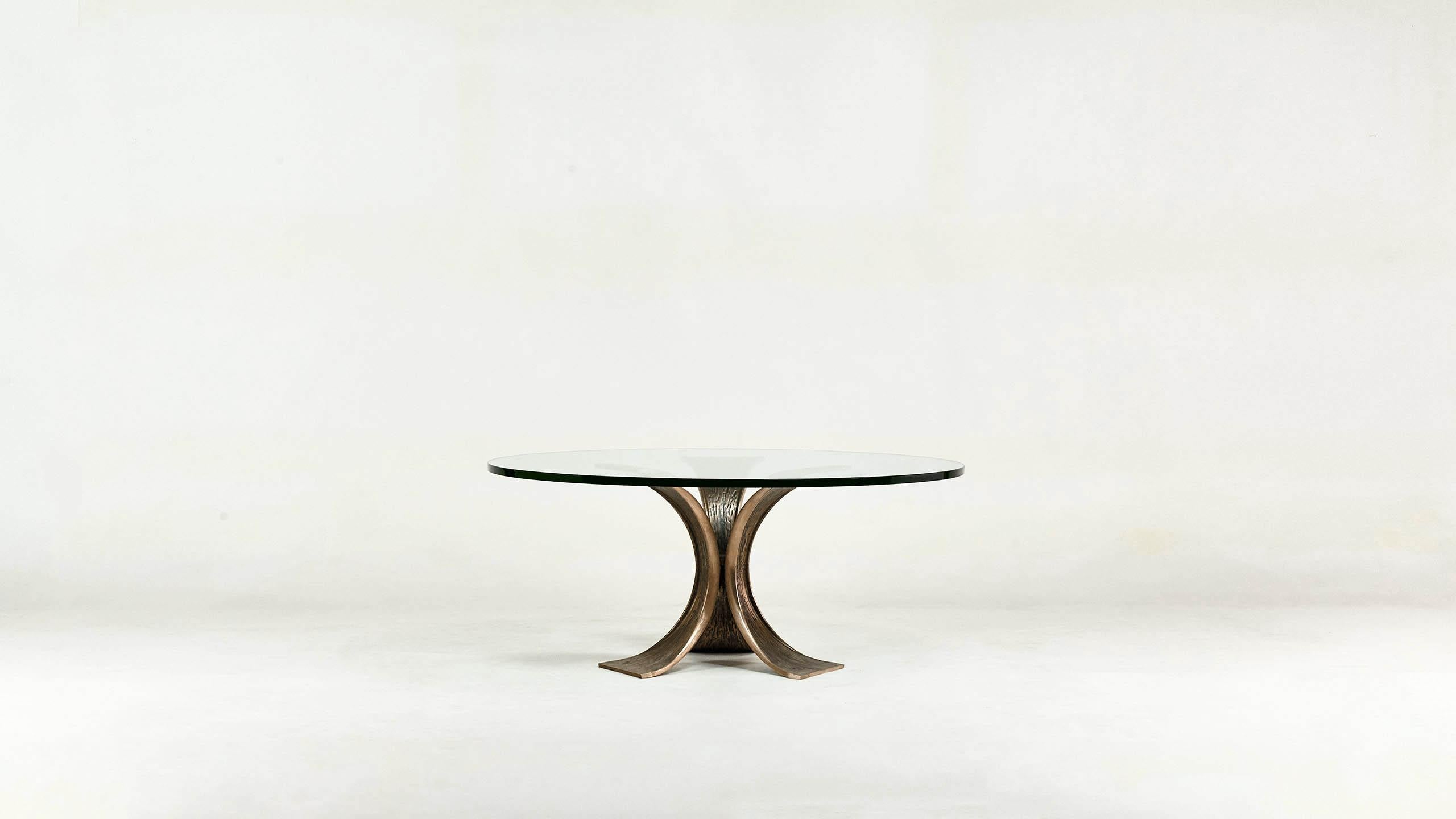 German Brutalist Coffee Table, Casted Bronze and Glass, circa 1970