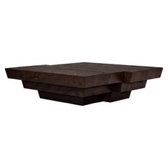 Brutalist Coffee Table, Customizable, Solid Dark Brown Oak, Taes by Mokko