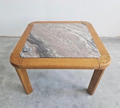 Brutalist Coffee Table done in Solid Oak with Rosso Luana Marble Top, Italy 1980