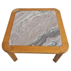 Brutalist Coffee Table done in Solid Oak with Rosso Luana Marble Top, Italy 1980