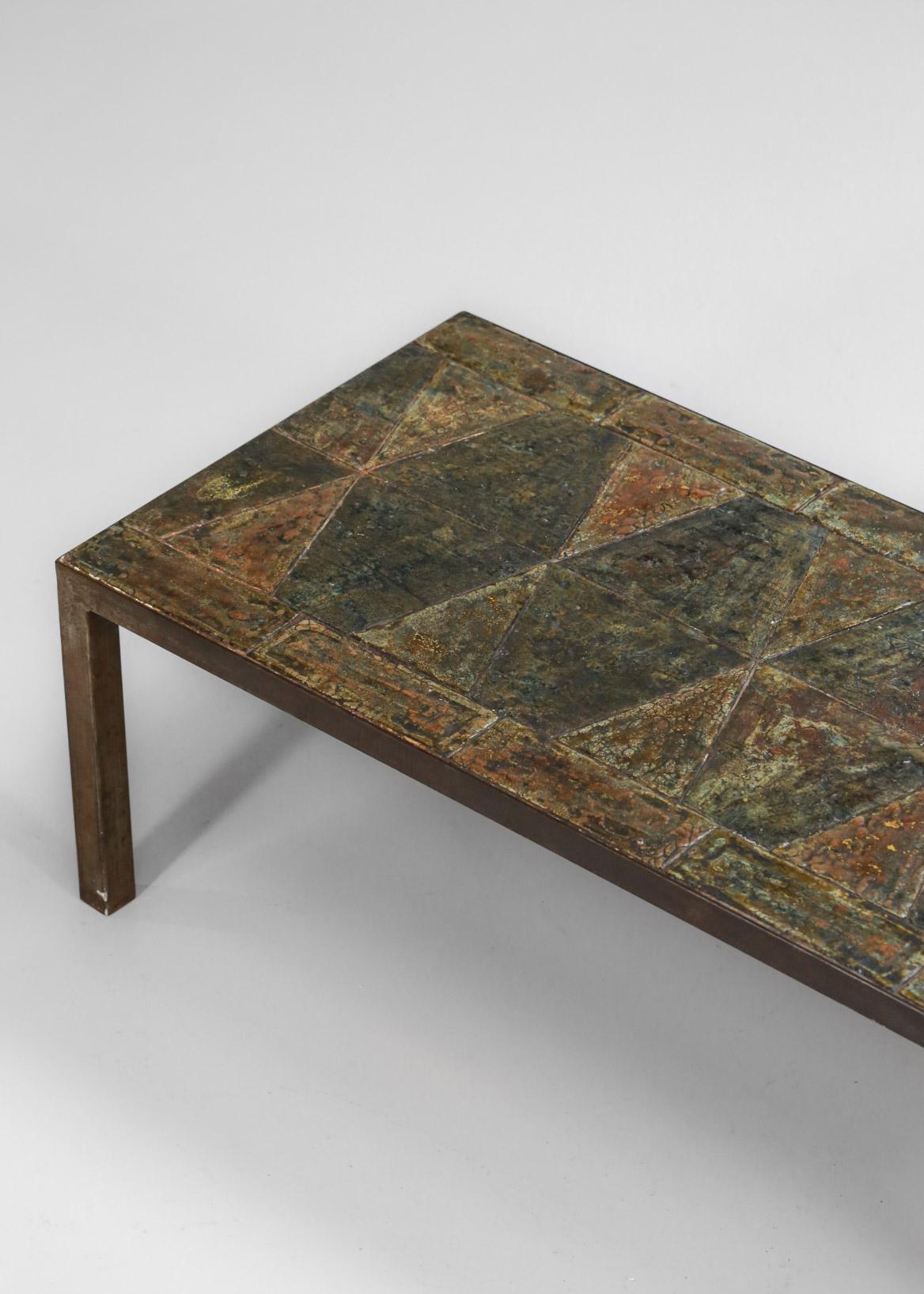 Brutalist Coffee Table from the 1960s Made of Enameled Lava Stones French Design In Good Condition In Lyon, FR