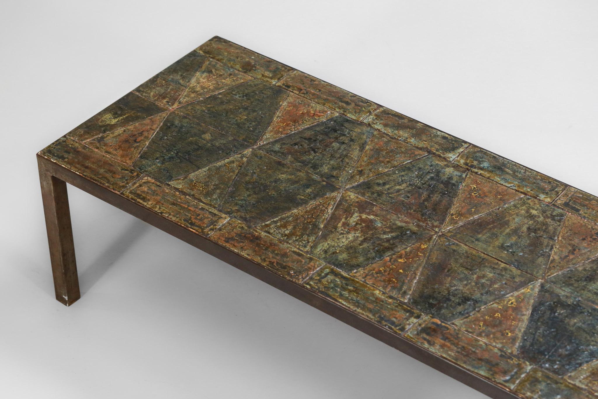 Mid-20th Century Brutalist Coffee Table from the 1960s Made of Enameled Lava Stones French Design