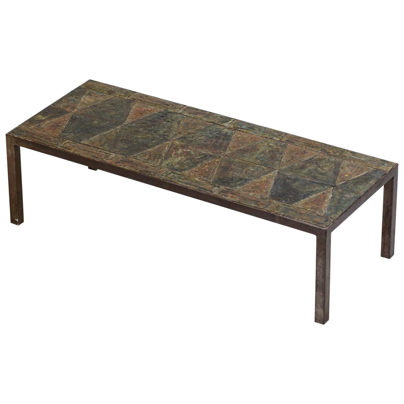 Brutalist Coffee Table from the 1960s Made of Enameled Lava Stones French Design