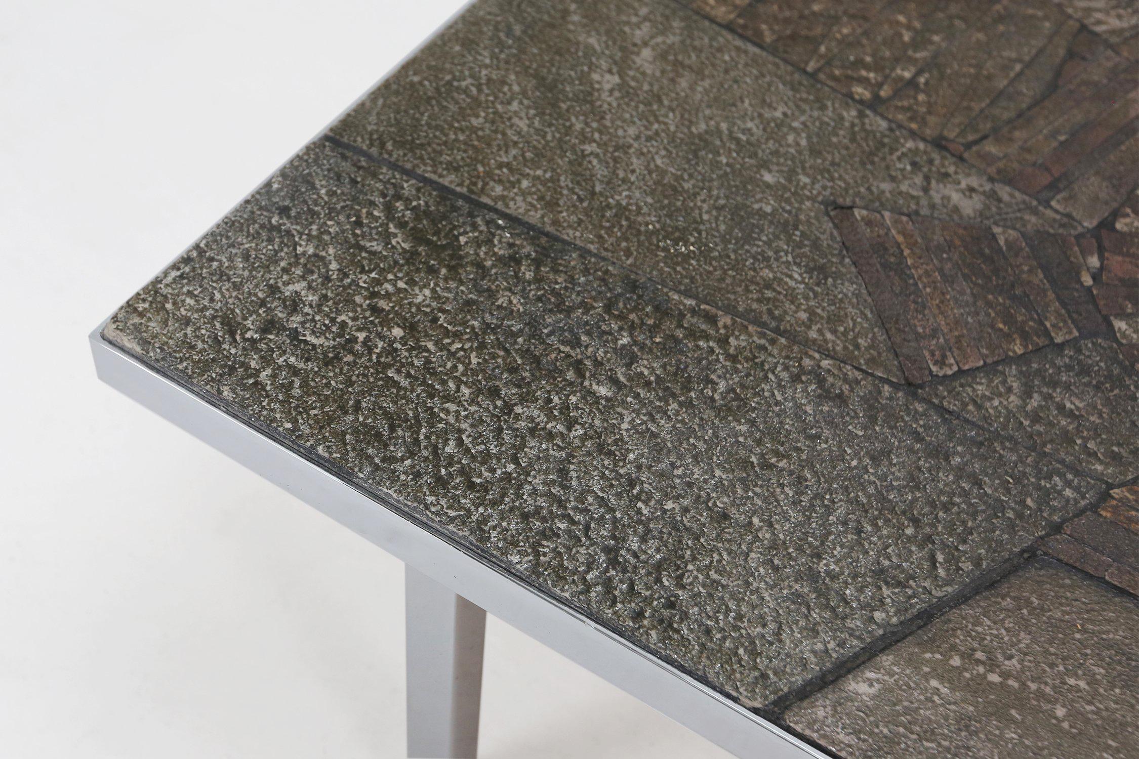 Belgian Brutalist Coffee Table Handmade and signed by Pia Manu, 1960s For Sale