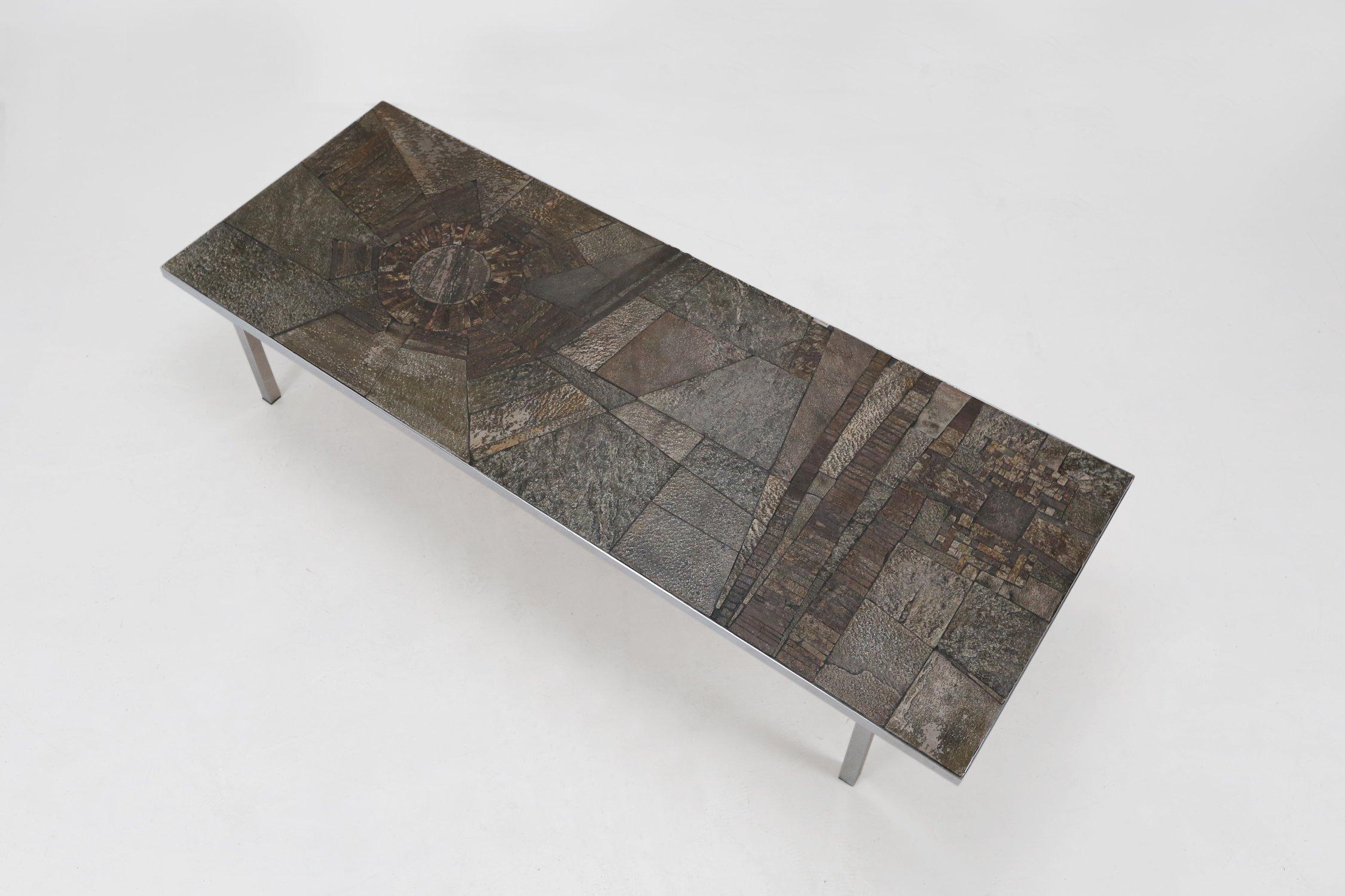 Brutalist Coffee Table Handmade and signed by Pia Manu, 1960s For Sale 1