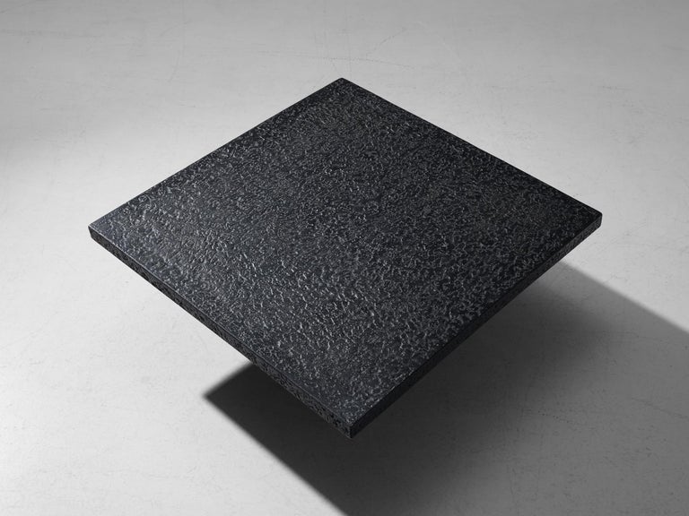 Mid-Century Modern Brutalist Coffee Table in Black Stone Look Resin For Sale
