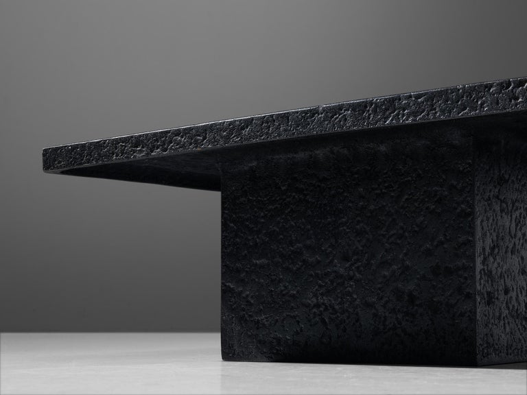 European Brutalist Coffee Table in Black Stone Look Resin For Sale