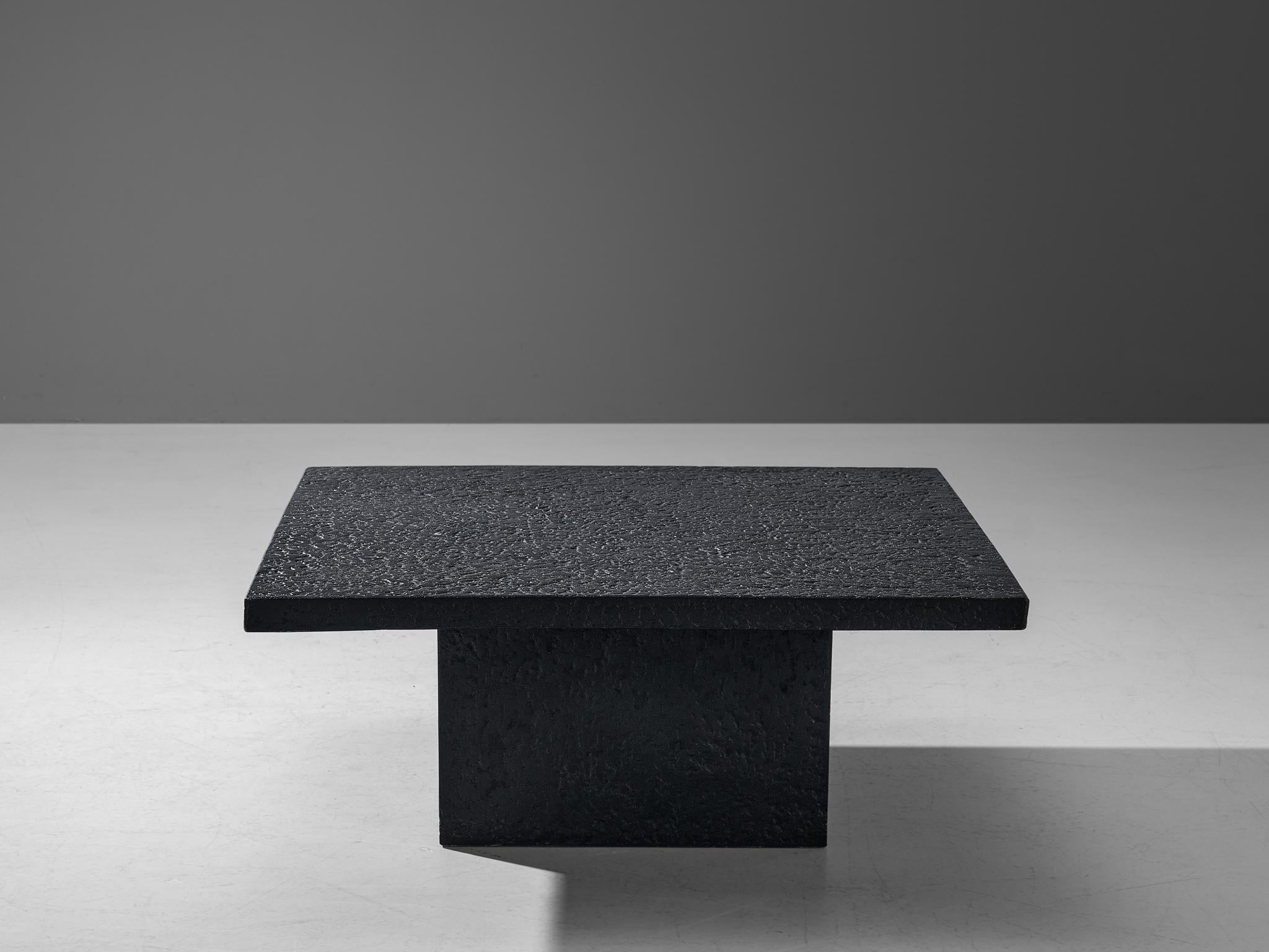 Mid-Century Modern Brutalist Coffee Table in Black Stone Look Resin