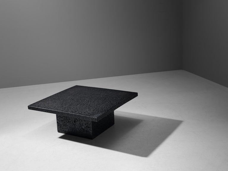 Brutalist Coffee Table in Black Stone Look Resin For Sale 1