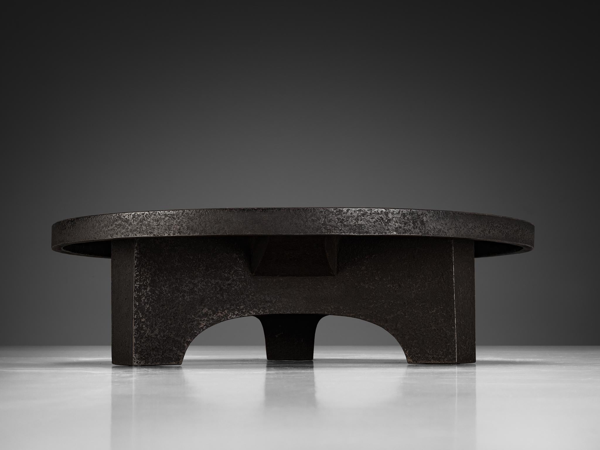 Brutalist Coffee Table in Black Stone Look Resin  2