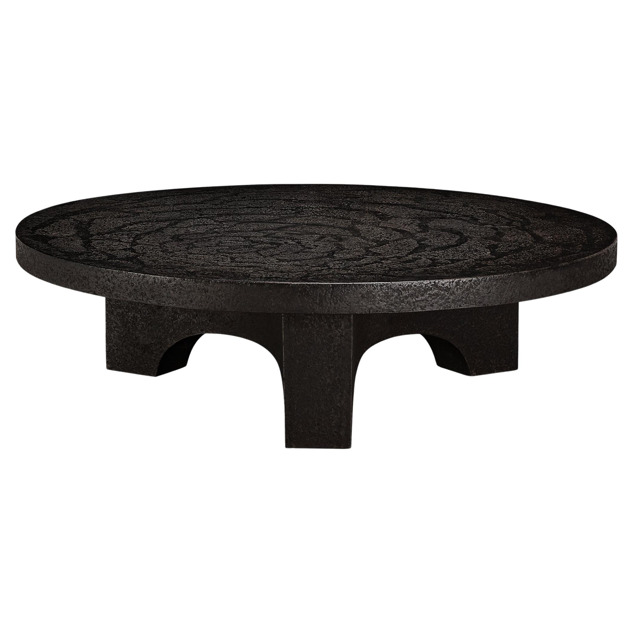 Brutalist Coffee Table in Black Stone Look Resin 