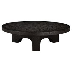 Vintage Brutalist Coffee Table in Black Stone Look Resin 