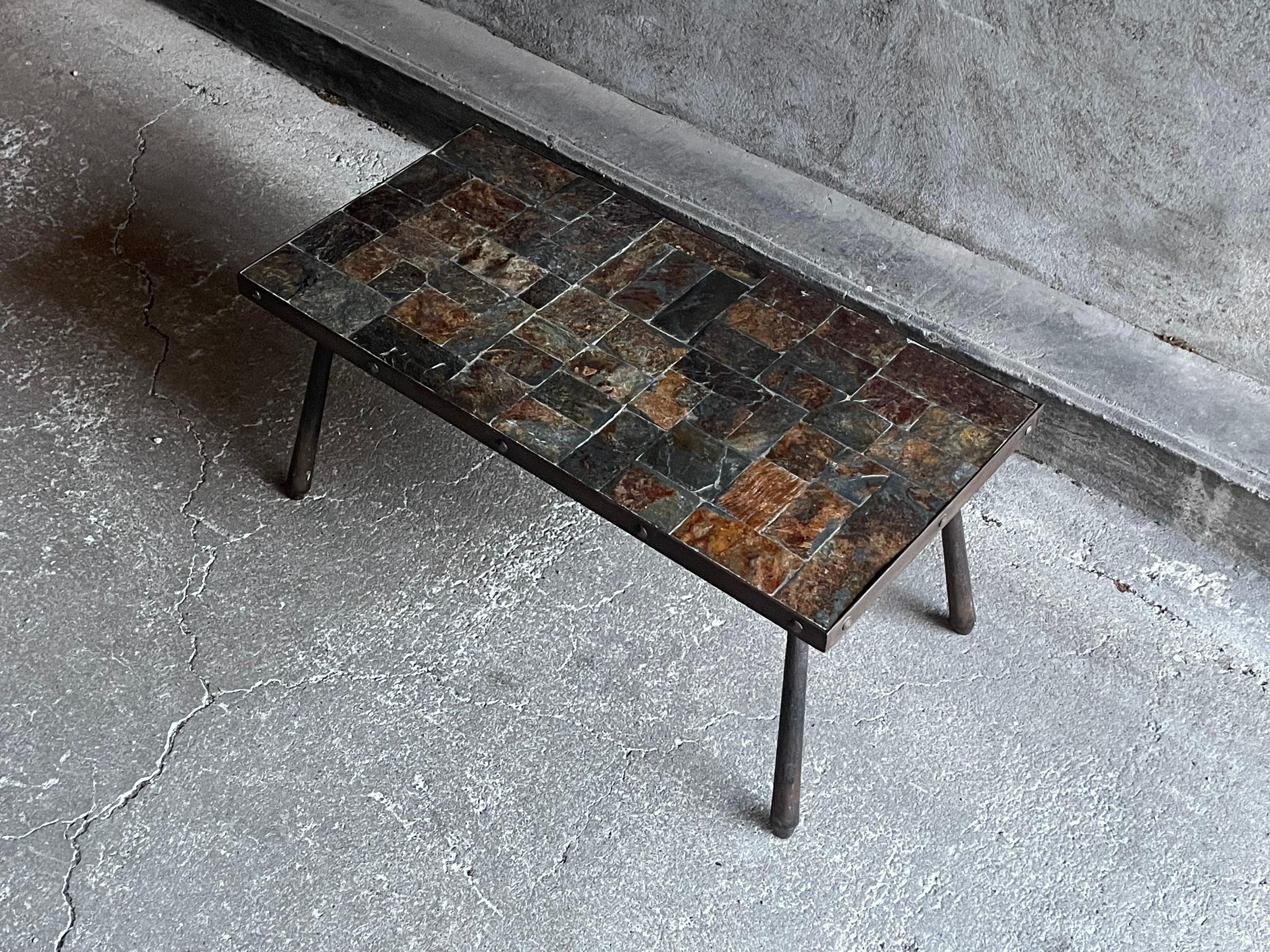 Brutalist coffee table in metal and lava stone, 1960s For Sale 7