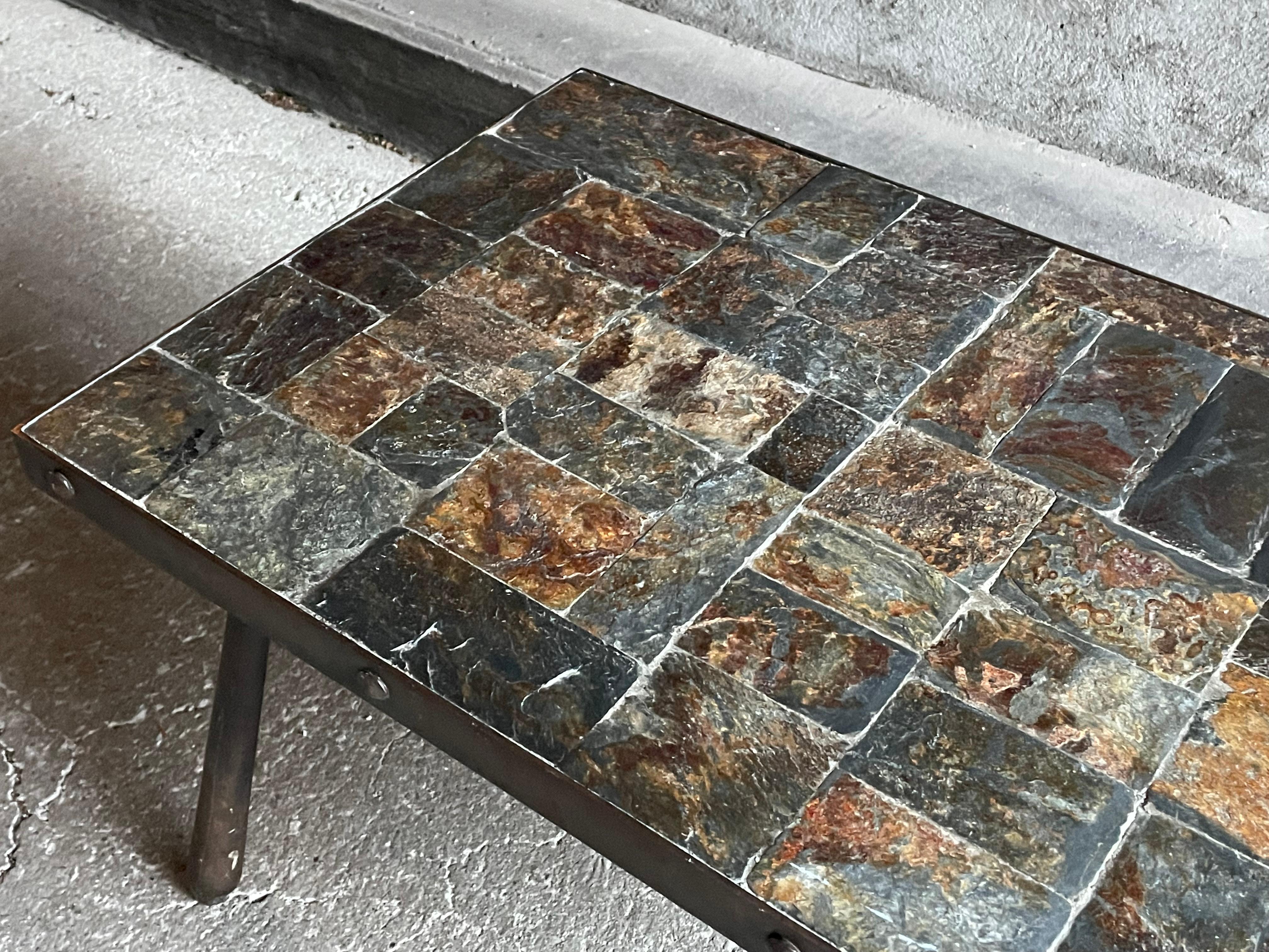20th Century Brutalist coffee table in metal and lava stone, 1960s For Sale