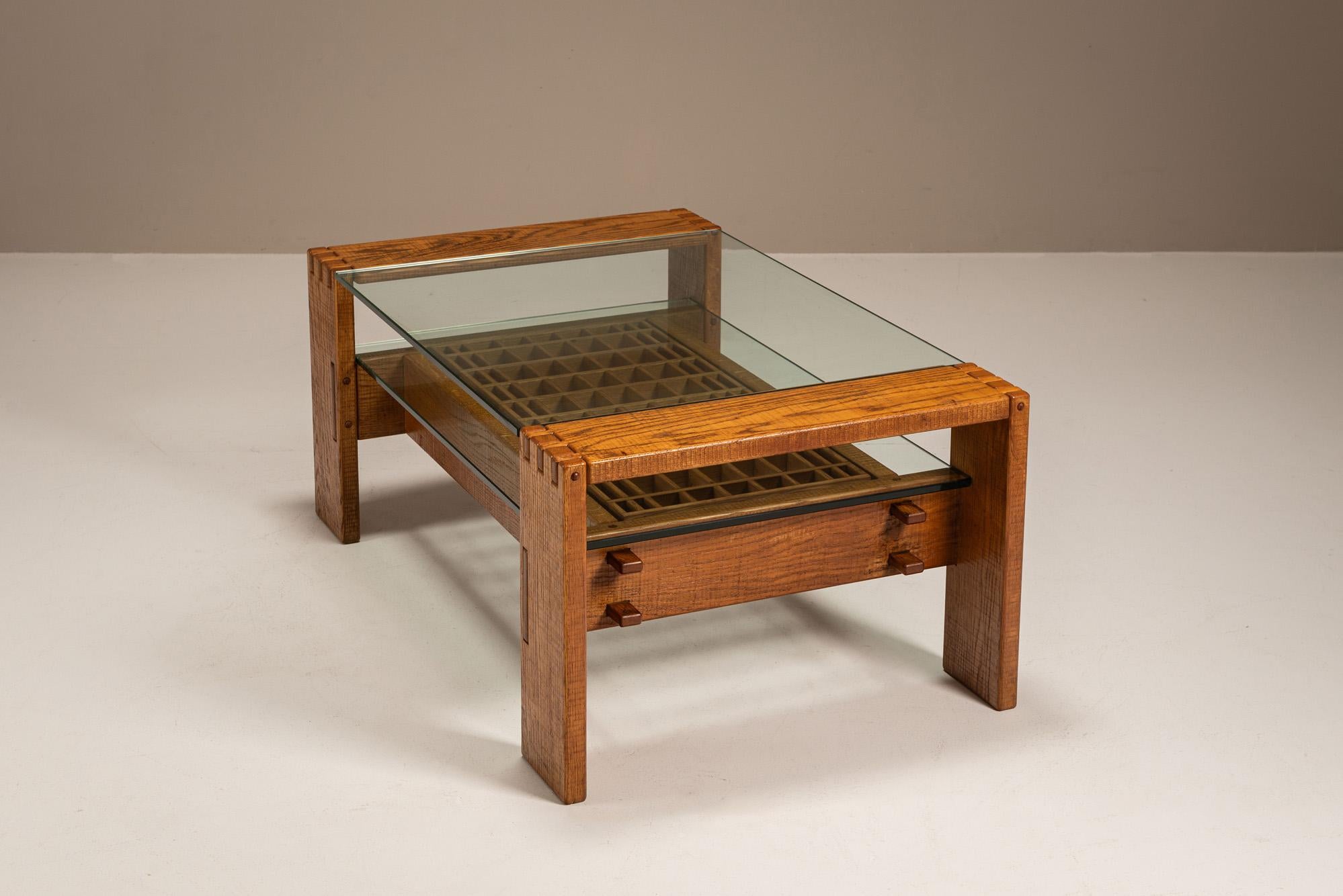 Late 20th Century Brutalist Coffee Table in Slavonian Oak by Giuseppe Rivadossi, Italy 1970s For Sale