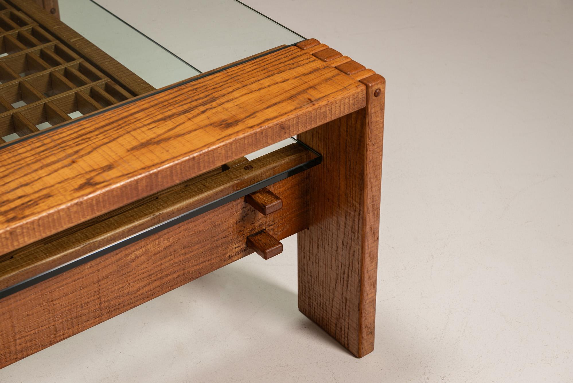 Brutalist Coffee Table in Slavonian Oak by Giuseppe Rivadossi, Italy 1970s For Sale 1