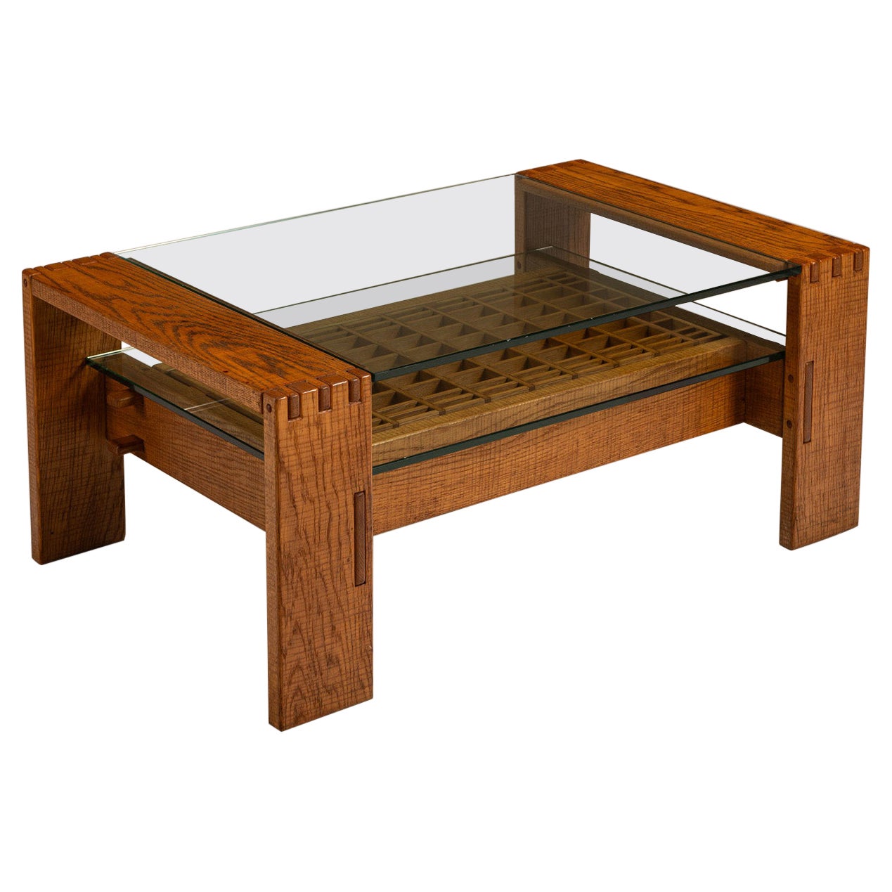 Brutalist Coffee Table in Slavonian Oak by Giuseppe Rivadossi, Italy 1970s For Sale
