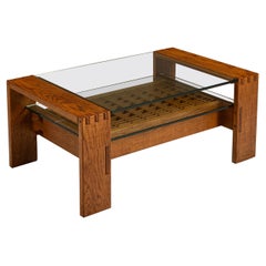 Brutalist Coffee Table in Slavonian Oak by Giuseppe Rivadossi, Italy 1970s