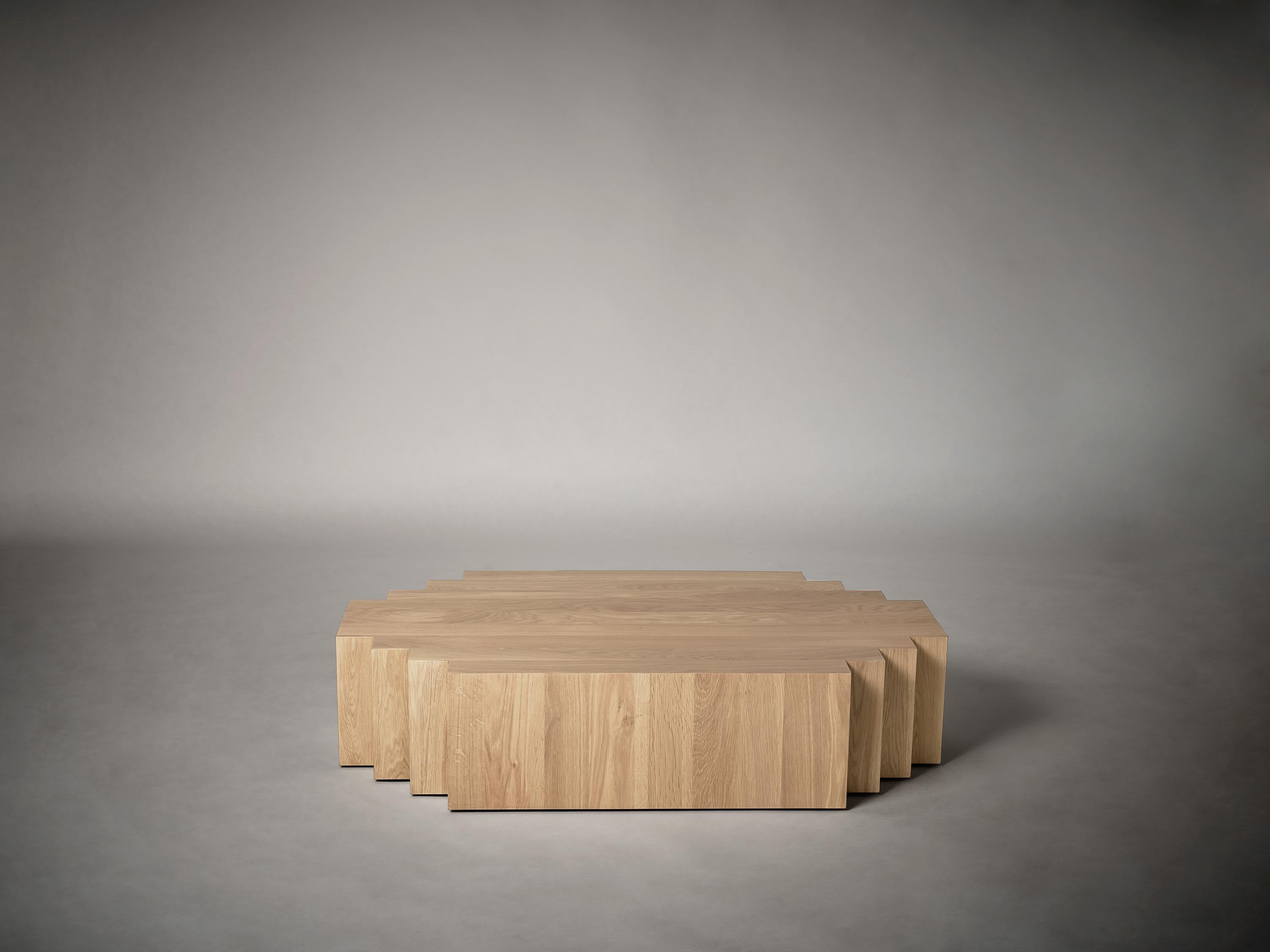 The Brut coffee table takes cues from Brutalism and Amsterdam School architecture. A balance of raw materiality and subdued forms with geometrically expressive detailing.

Designed by Aad Bos and crafted in the Netherlands out of solid European oak