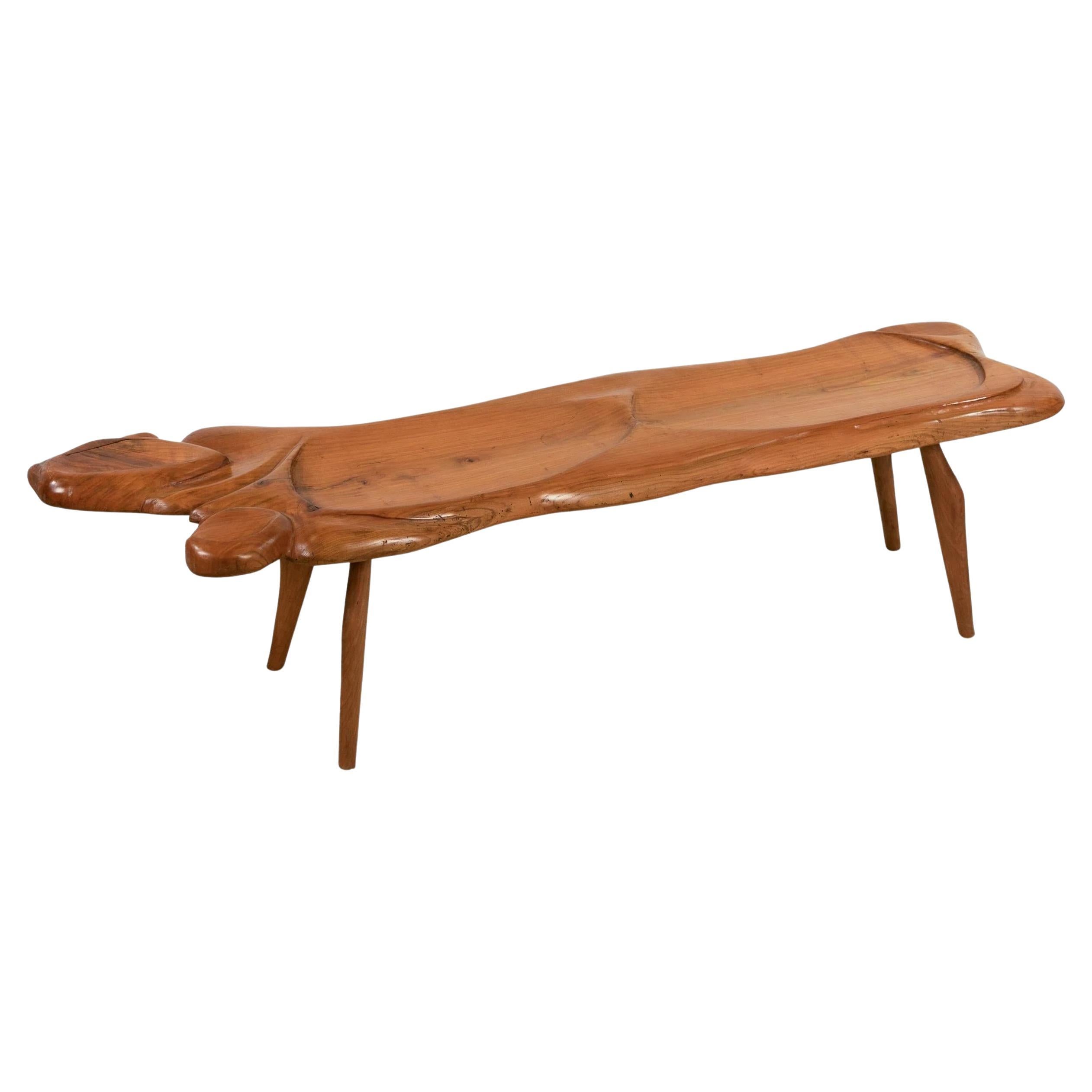 "Brutalist" coffee table or bench in carved elm France, circa 1980 For Sale