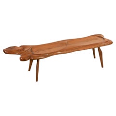 "Brutalist" coffee table or bench in carved elm France, circa 1980