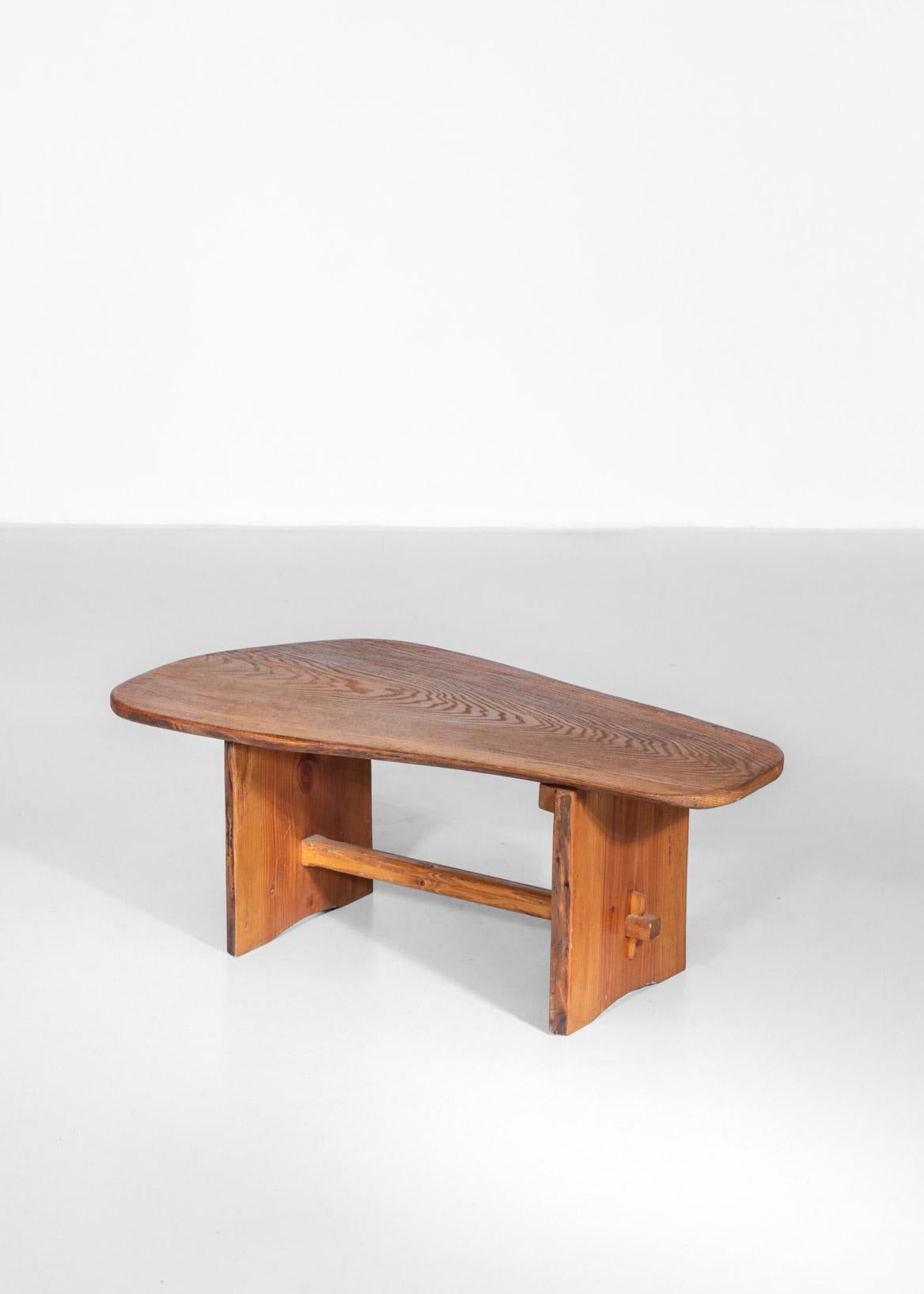 Brutalist coffee table solid pine 1970s sculptural.