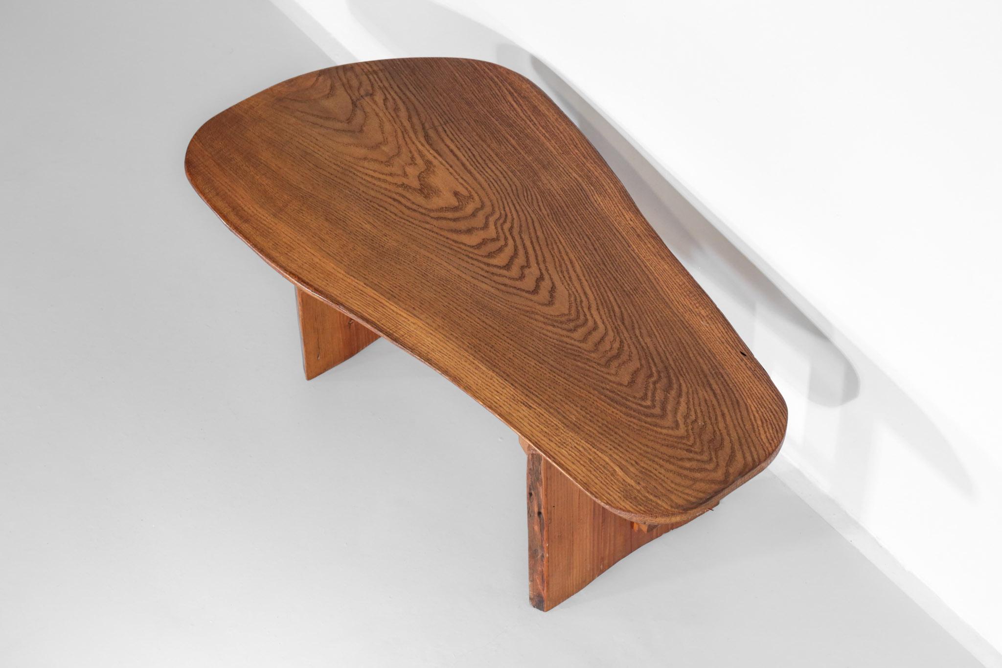 Brutalist Coffee Table Solid Pine 1970s Sculptural 1