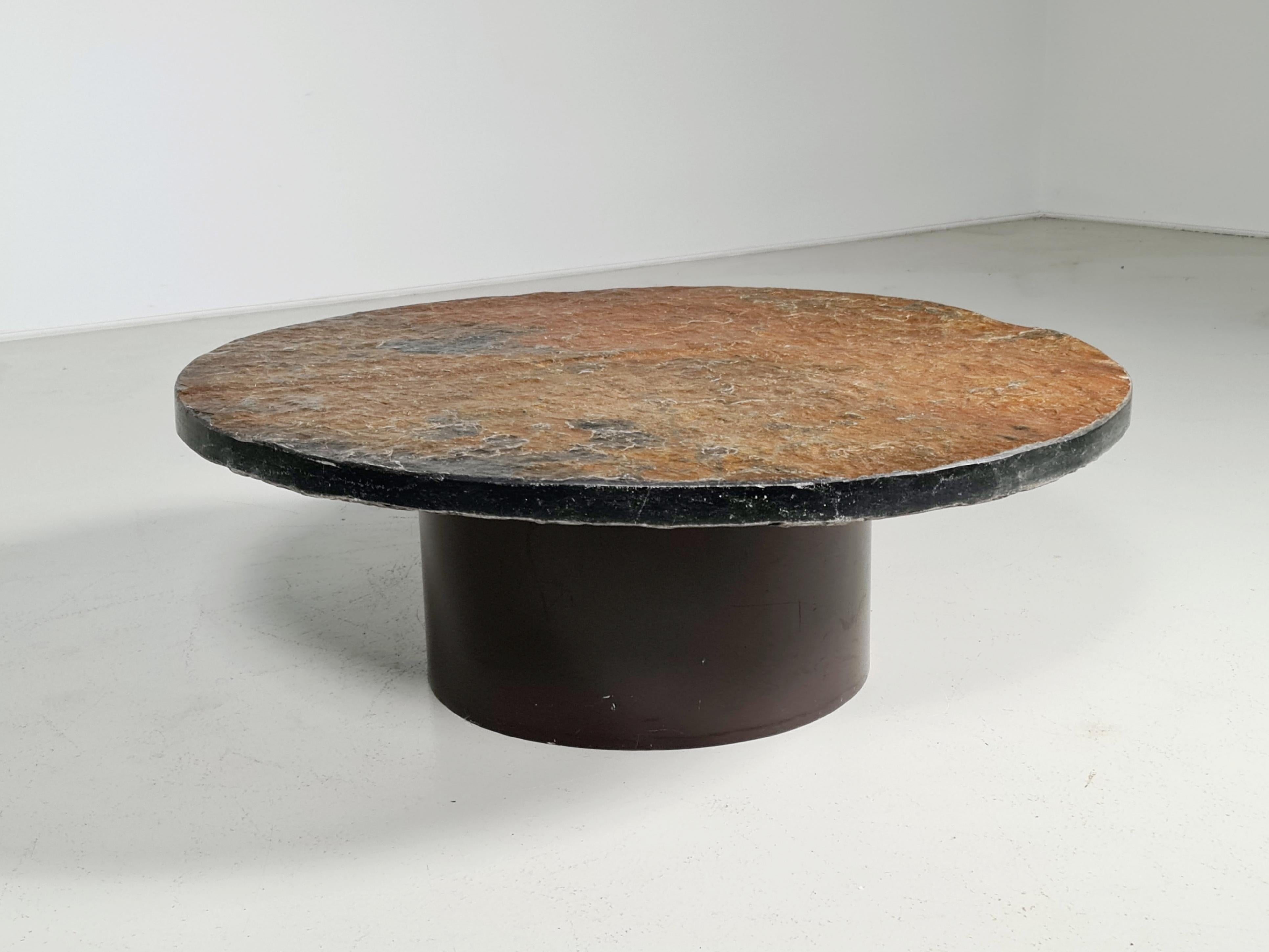 European Brutalist Coffee Table with a Brown/Rusty Slate Top, Netherlands, 1970s