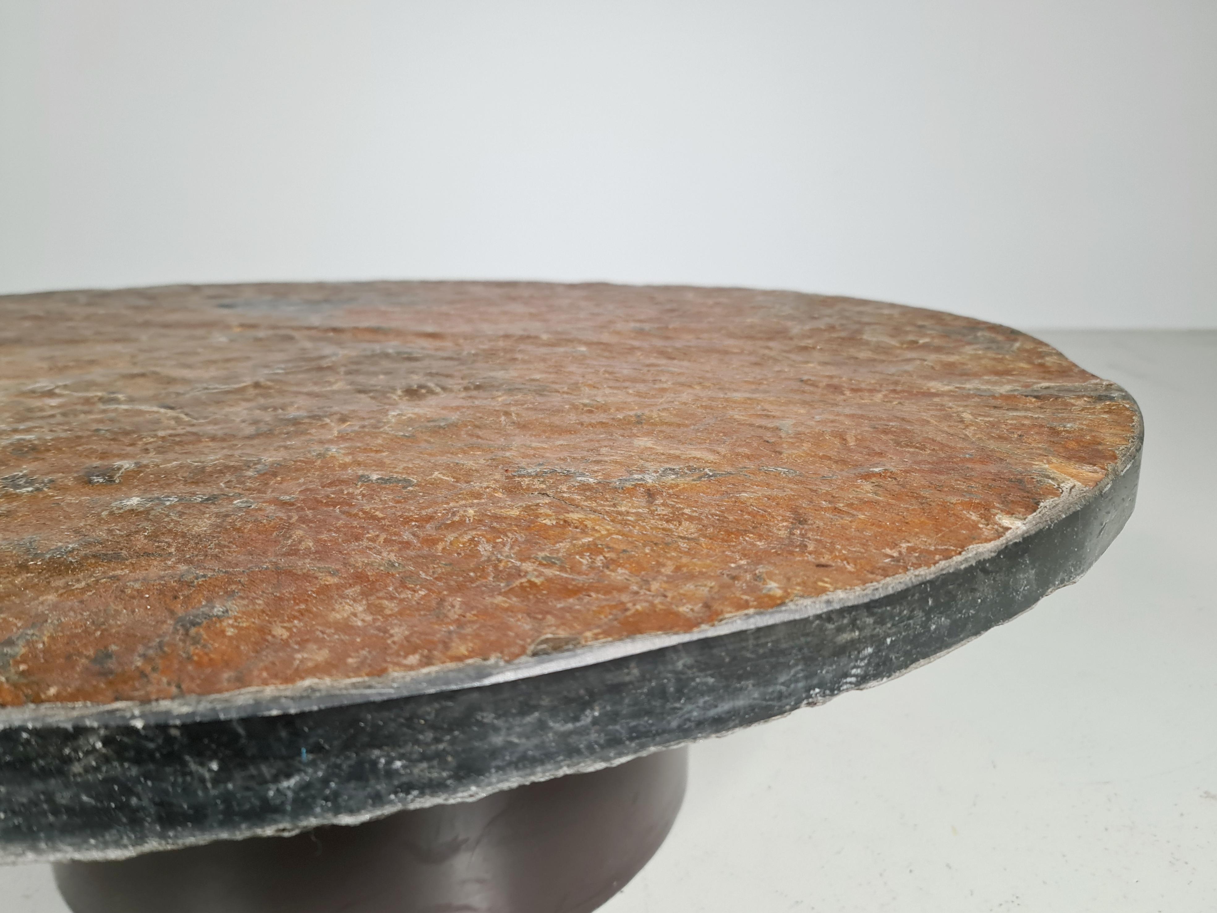 Late 20th Century Brutalist Coffee Table with a Brown/Rusty Slate Top, Netherlands, 1970s