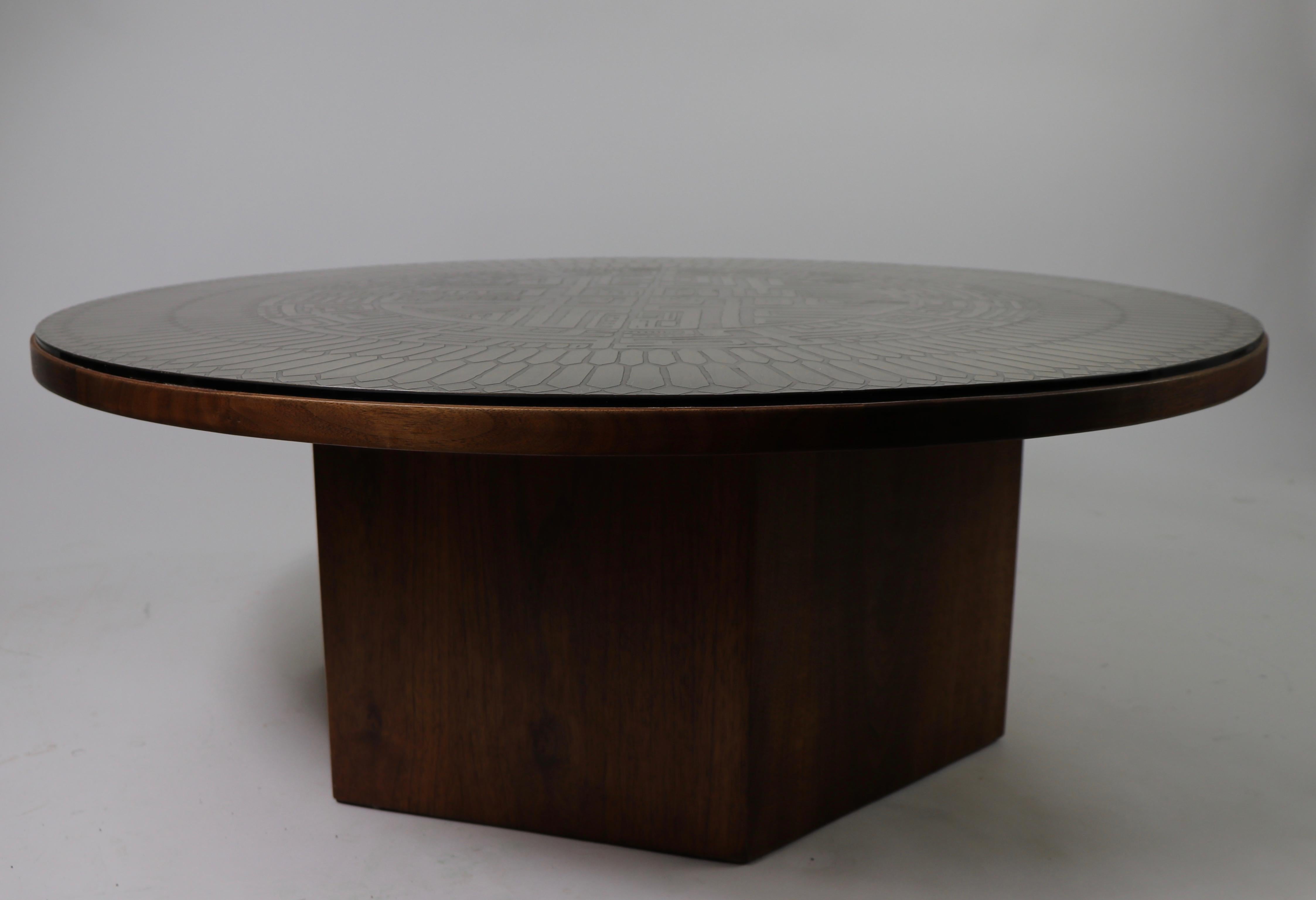 20th Century Brutalist Coffee Table with Aztec Style Metalwork Top Signed G. Urso Italy
