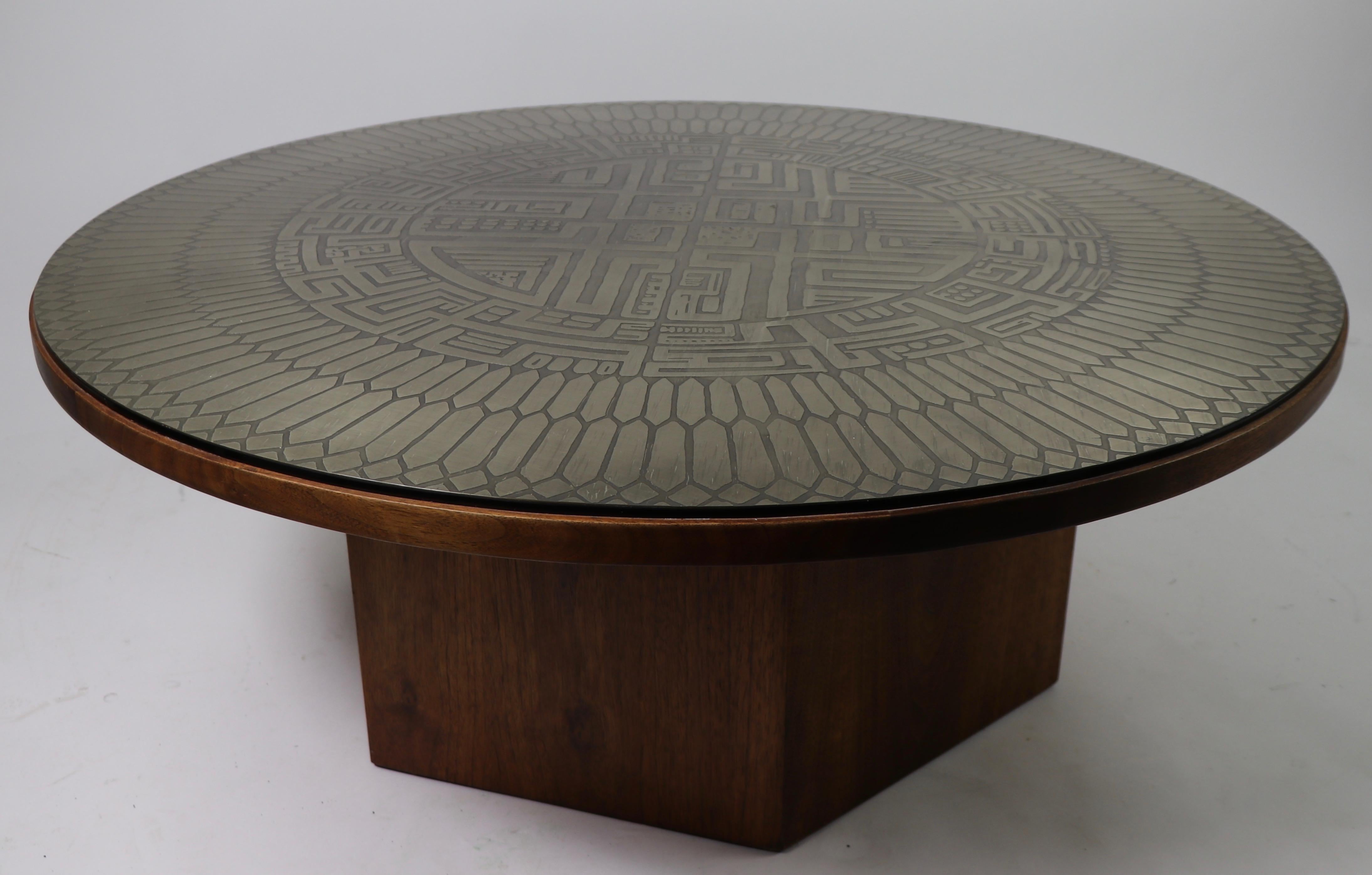 Steel Brutalist Coffee Table with Aztec Style Metalwork Top Signed G. Urso Italy