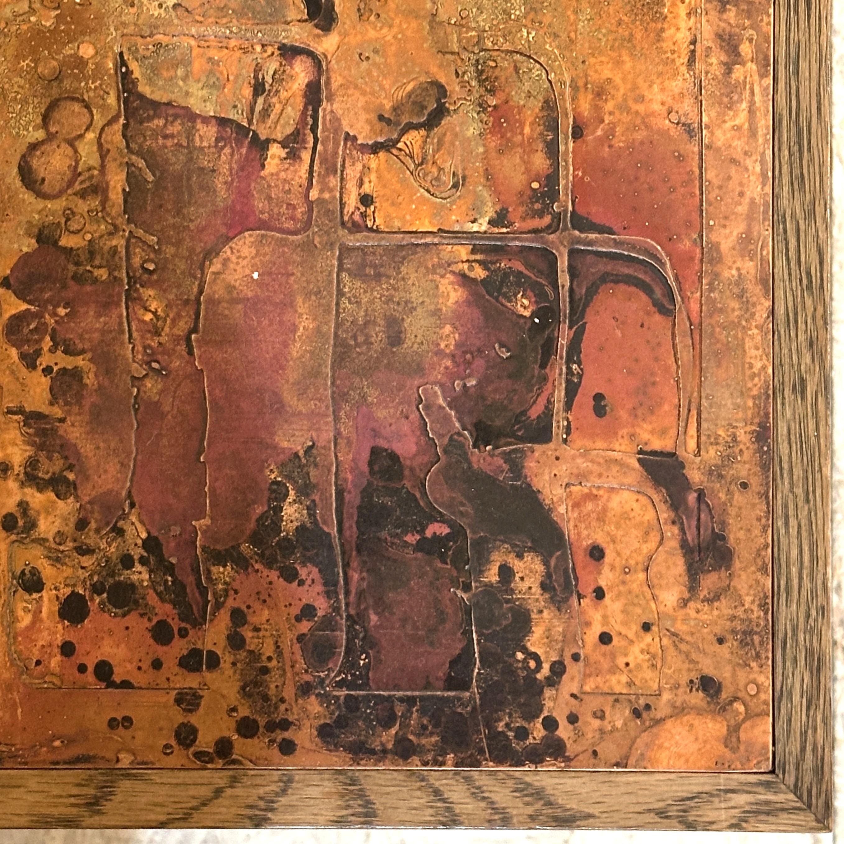 Brutalist Coffee Table with Etched Copper Top by Bernhard Rohne For Sale 4