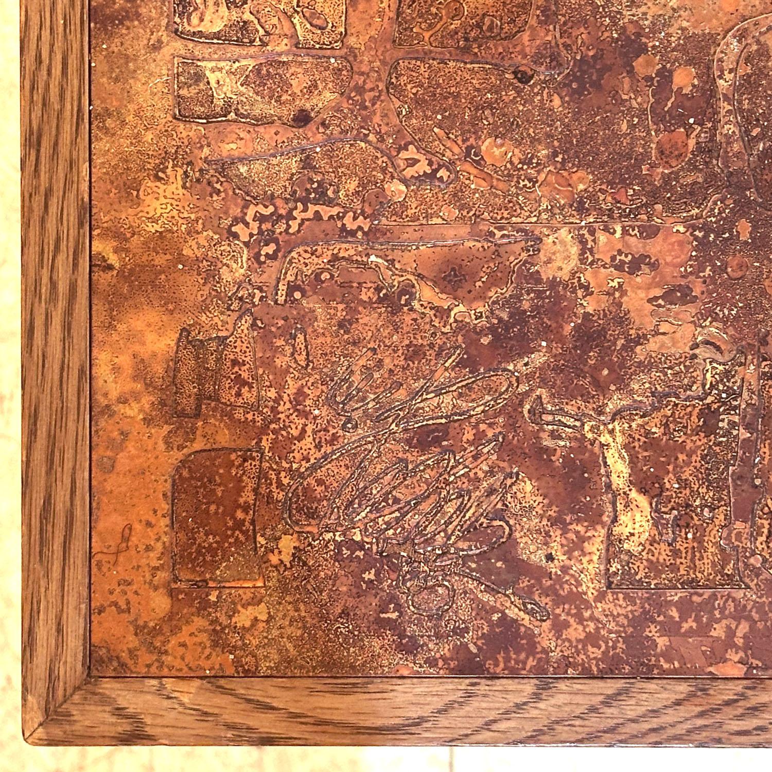 Table basse brutaliste avec plateau en cuivre gravé par Bernhard Rohne en vente 2