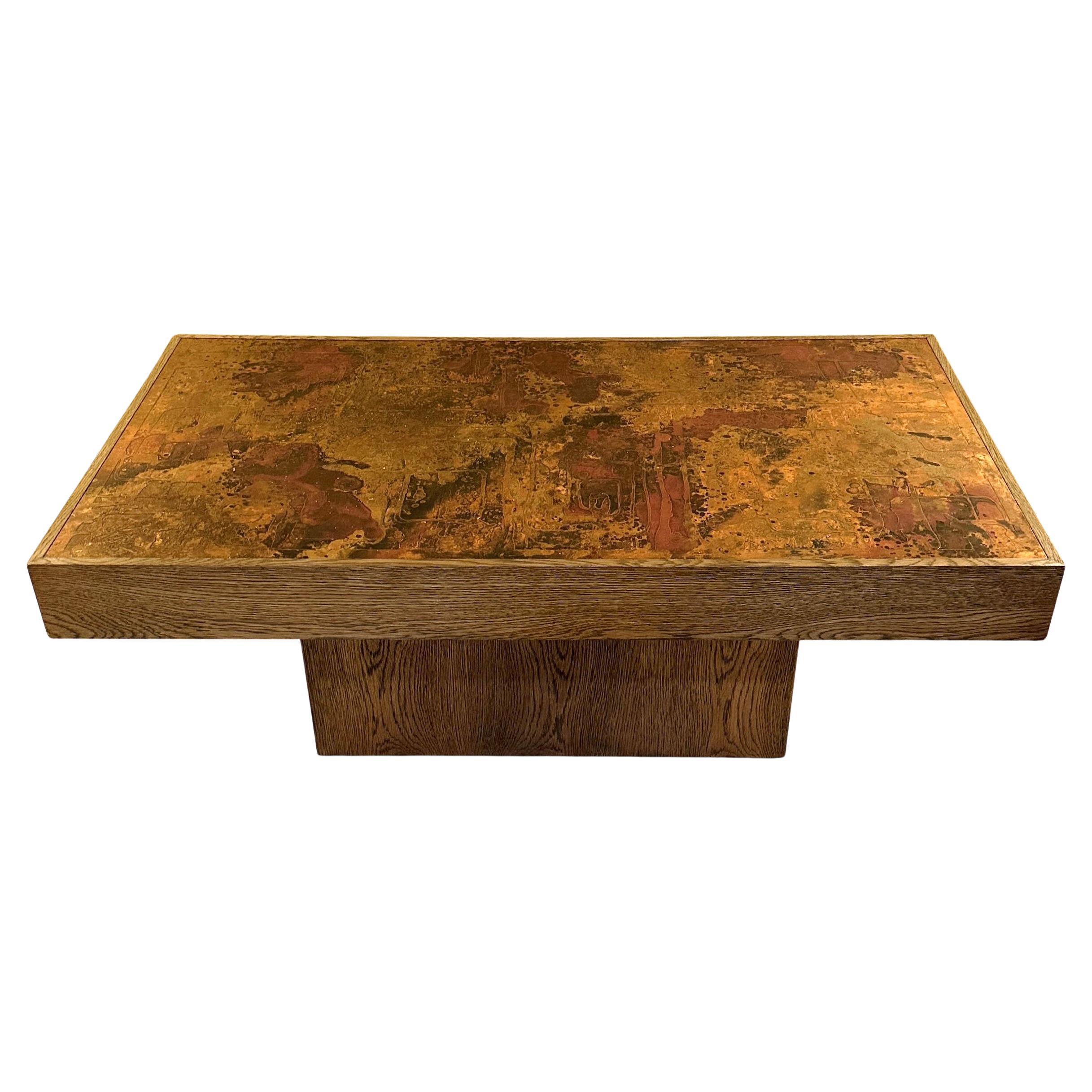 Brutalist Coffee Table with Etched Copper Top by Bernhard Rohne For Sale 5