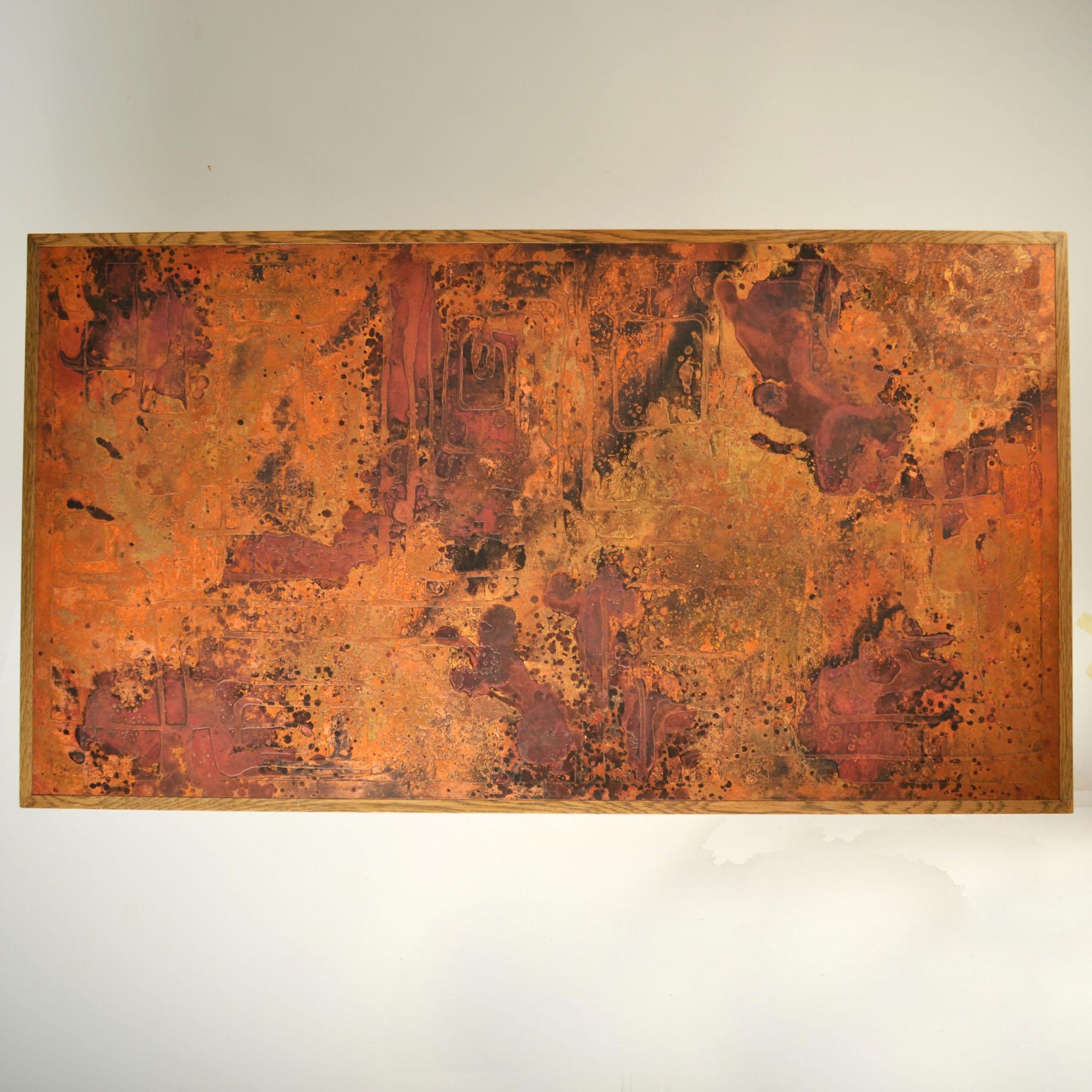 Table basse brutaliste avec plateau en cuivre gravé par Bernhard Rohne en vente 3