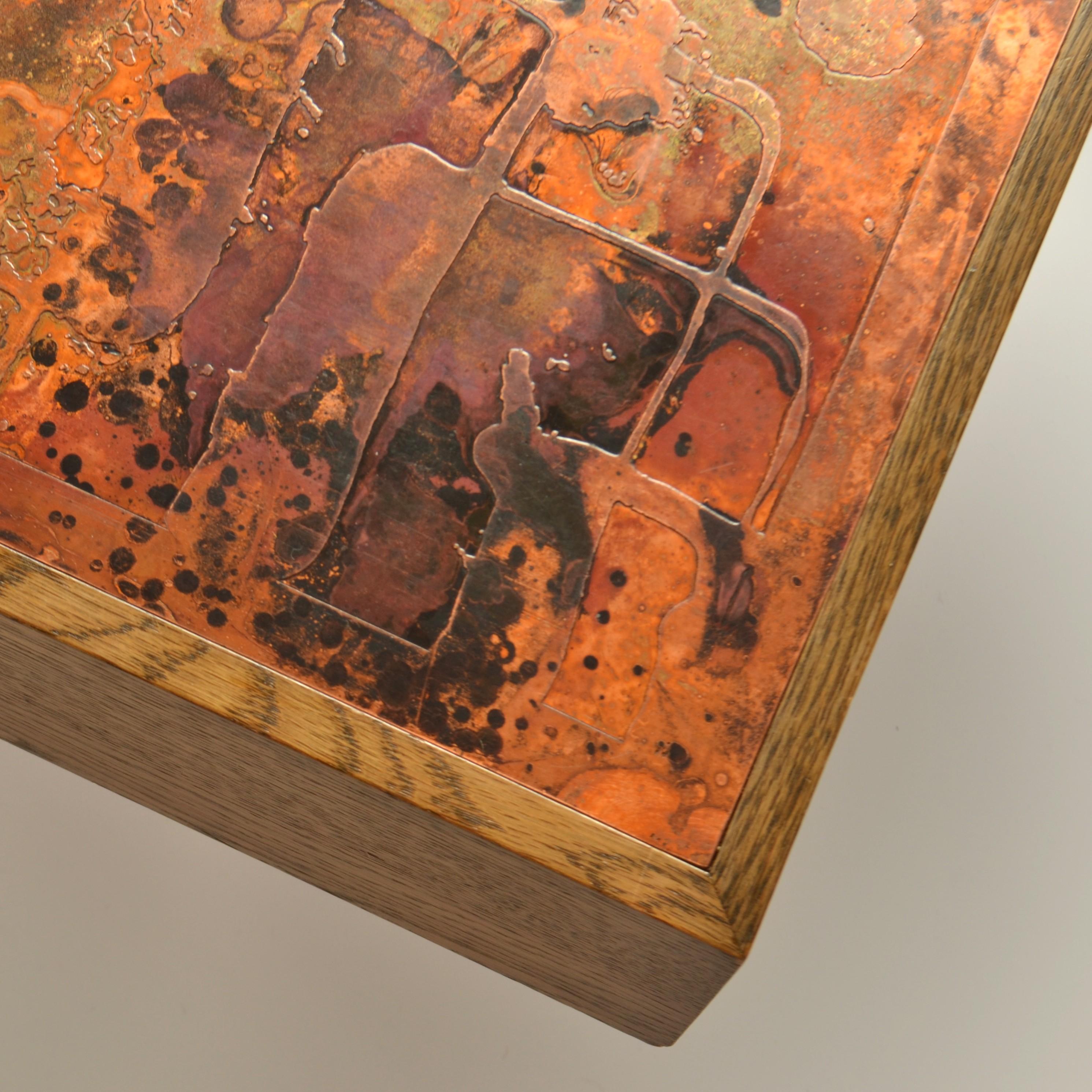 Table basse brutaliste avec plateau en cuivre gravé par Bernhard Rohne en vente 6