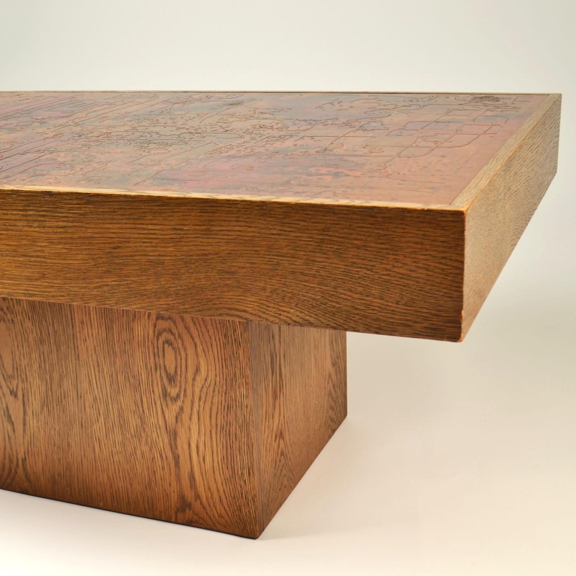 Table basse brutaliste avec plateau en cuivre gravé par Bernhard Rohne en vente 8