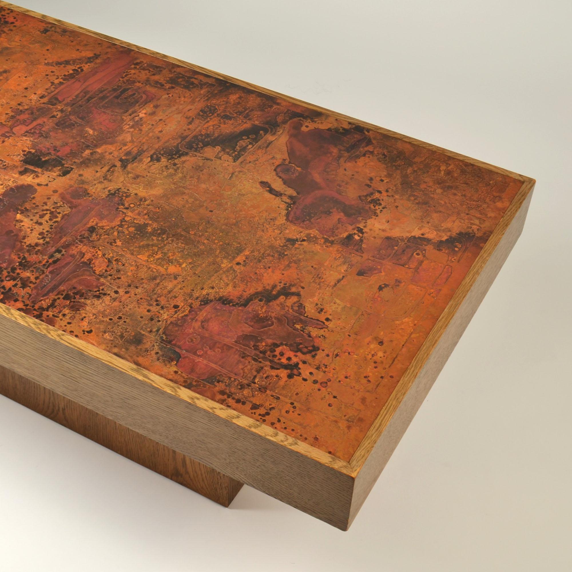 Table basse brutaliste avec plateau en cuivre gravé par Bernhard Rohne en vente 4