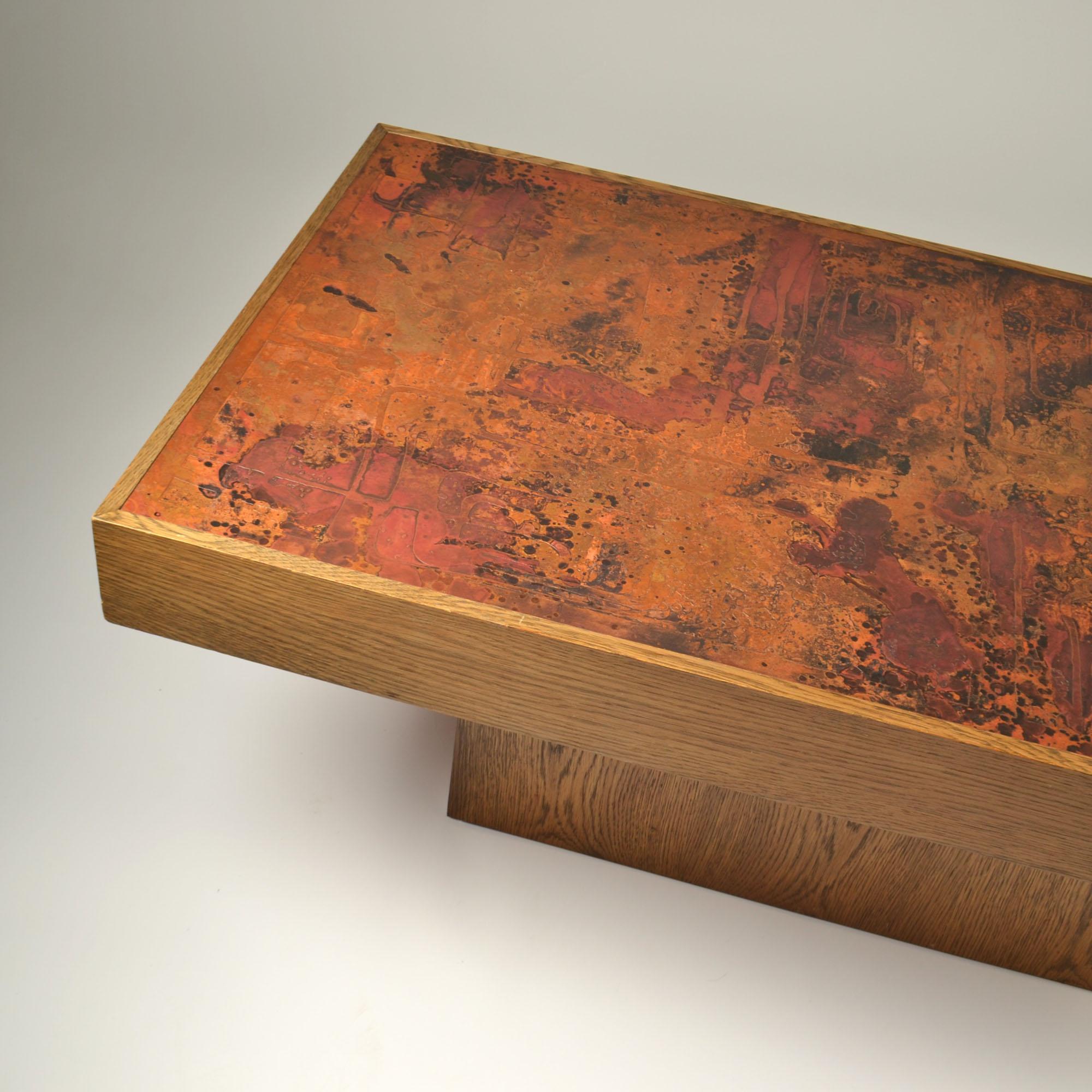 Table basse brutaliste avec plateau en cuivre gravé par Bernhard Rohne en vente 10