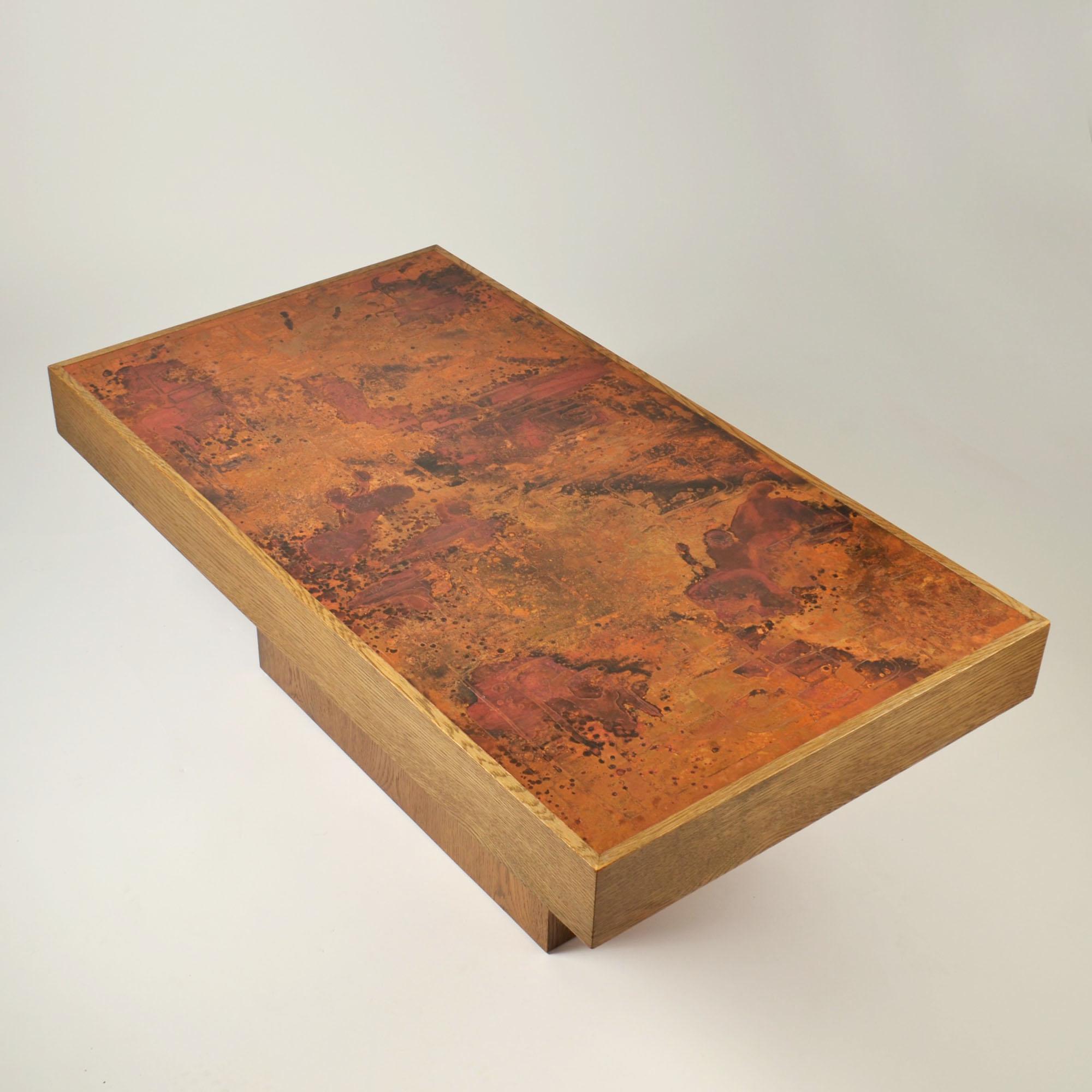 Table basse brutaliste avec plateau en cuivre gravé par Bernhard Rohne en vente 11