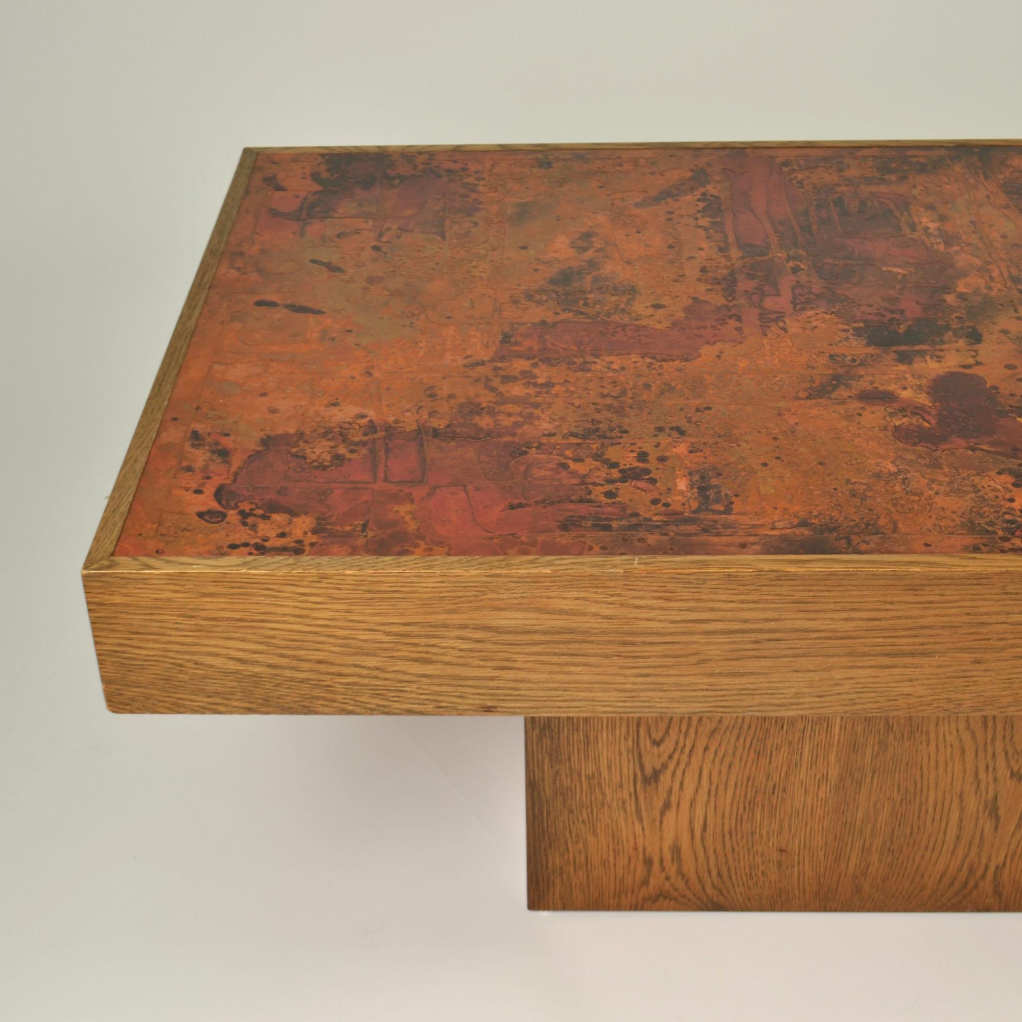 Table basse brutaliste avec plateau en cuivre gravé par Bernhard Rohne en vente 9