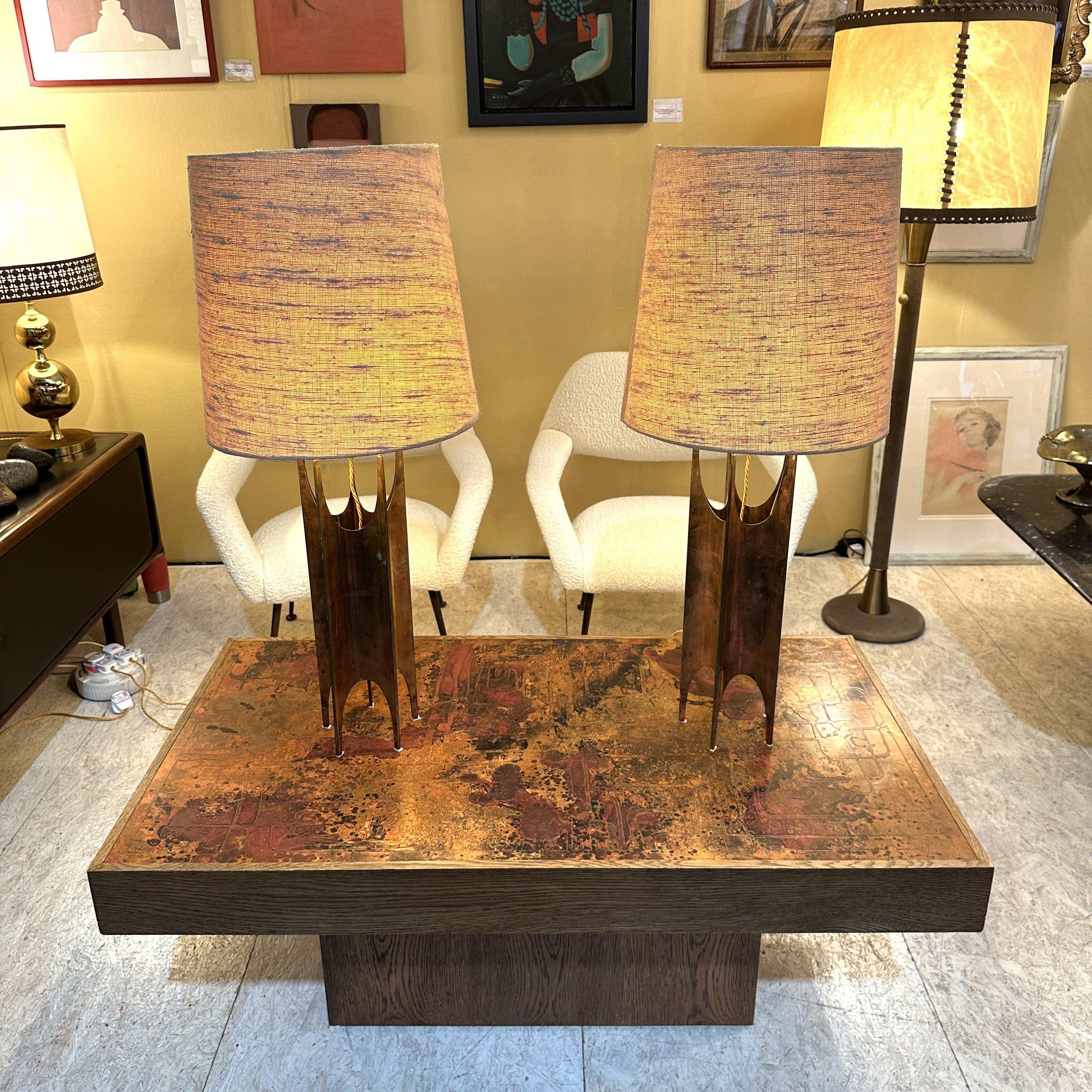 Mid-Century Modern Brutalist Coffee Table with Etched Copper Top by Bernhard Rohne For Sale