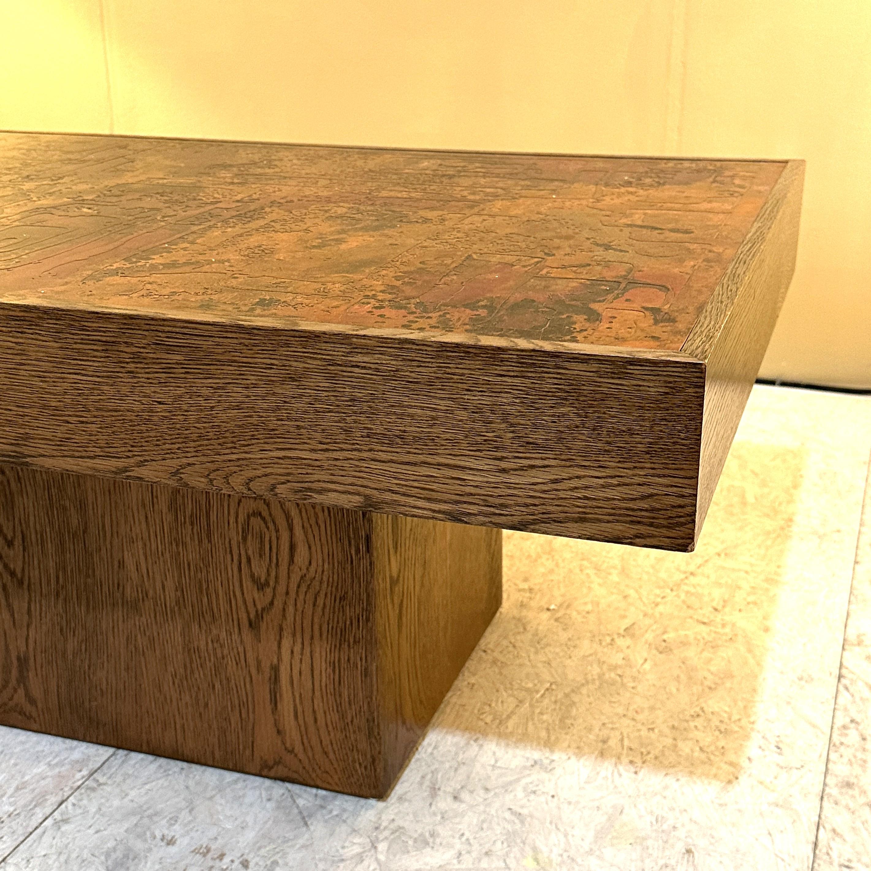 Mid-20th Century Brutalist Coffee Table with Etched Copper Top by Bernhard Rohne For Sale