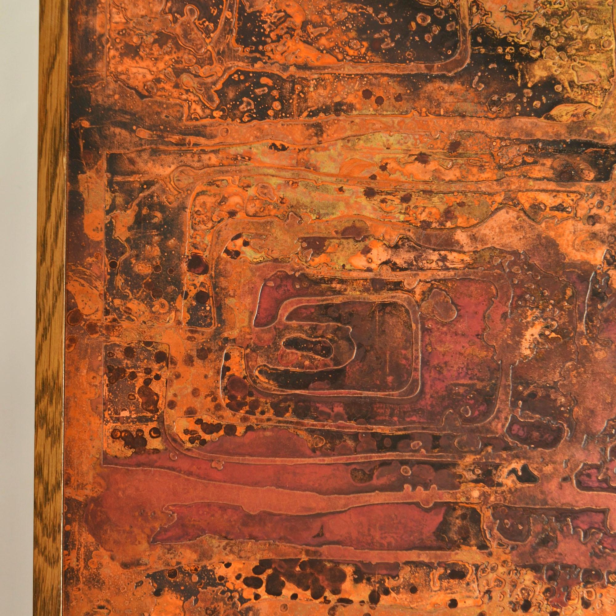 Cuivre Table basse brutaliste avec plateau en cuivre gravé par Bernhard Rohne en vente