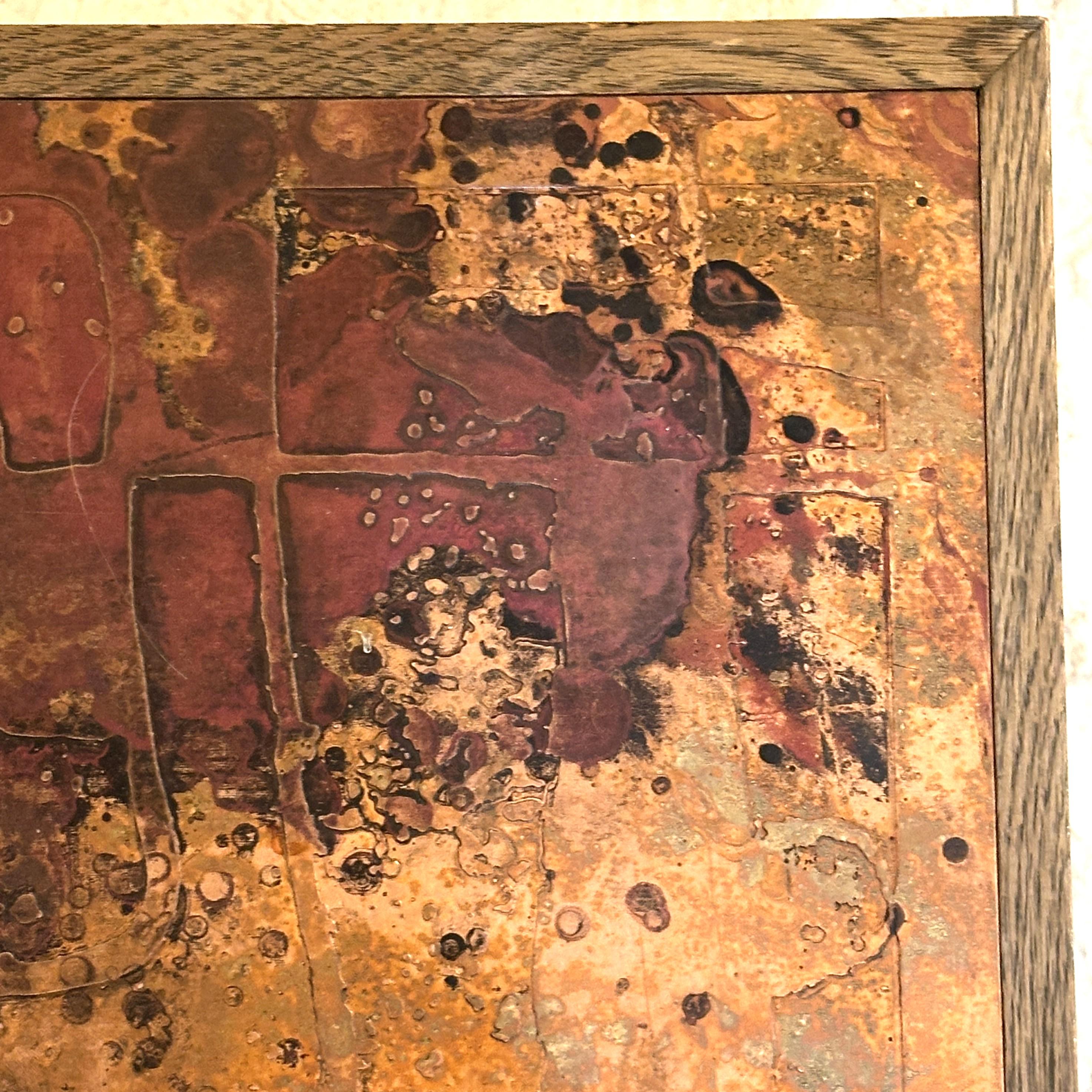 Brutalist Coffee Table with Etched Copper Top by Bernhard Rohne For Sale 3