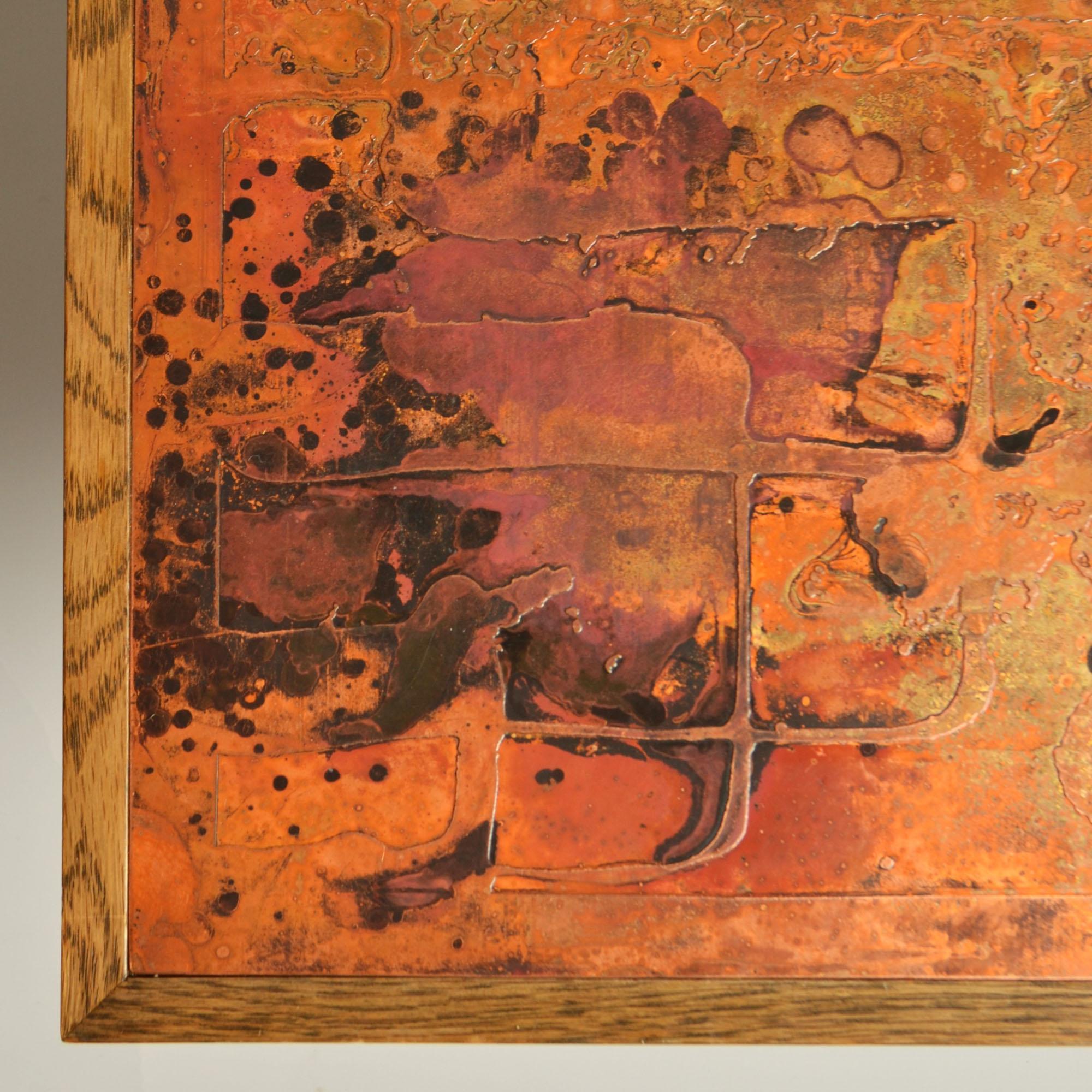 Table basse brutaliste avec plateau en cuivre gravé par Bernhard Rohne en vente 1