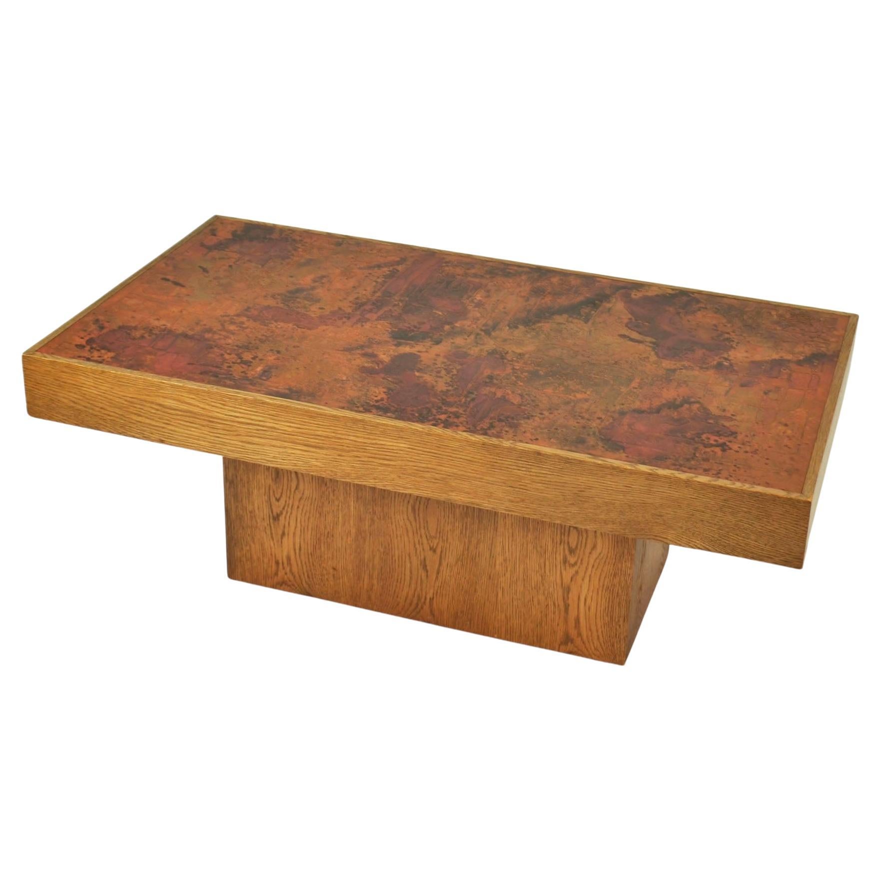 Brutalist Coffee Table with Etched Copper Top by Bernhard Rohne